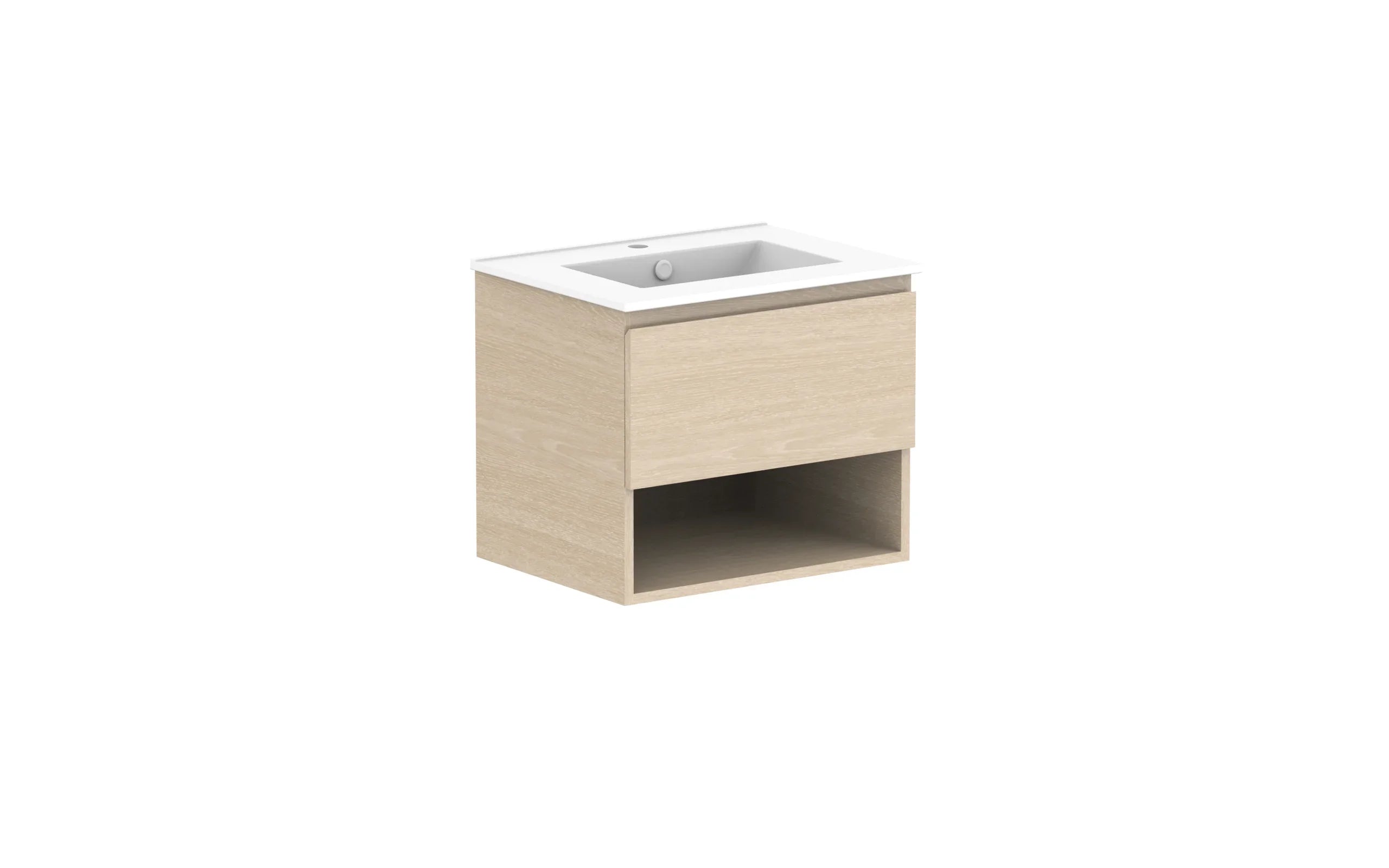 ADP Glacier Shelf Slim Wall Hung Vanity - 600mm / Ceramic Moulded Top / Centre Bowl