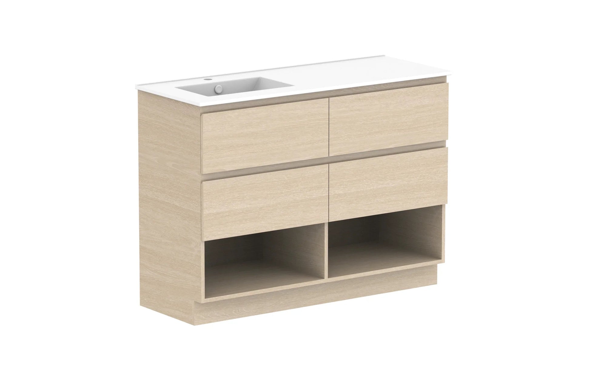 ADP Glacier Shelf Trio Freestanding Vanity - 1200mm / Ceramic Moulded Top / Left Hand Bowl