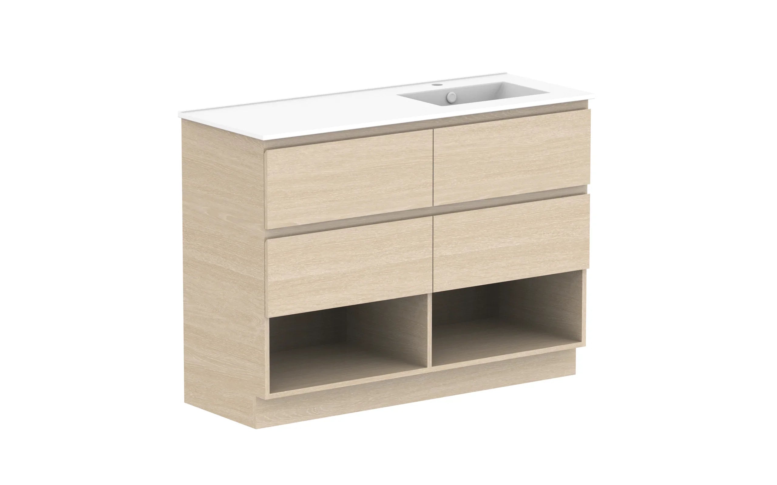 ADP Glacier Shelf Trio Freestanding Vanity - 1200mm / Ceramic Moulded Top / Right Hand Bowl