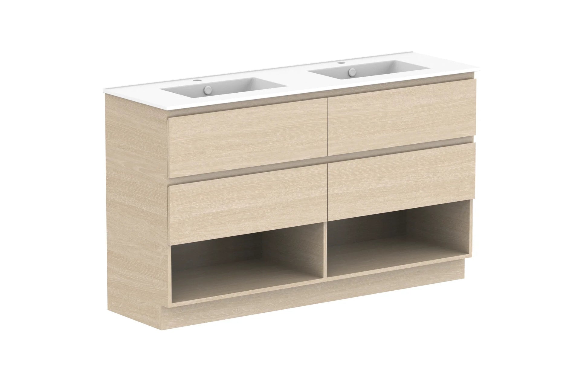ADP Glacier Shelf Trio Freestanding Vanity - 1500mm / Ceramic Moulded Top / Double Bowl