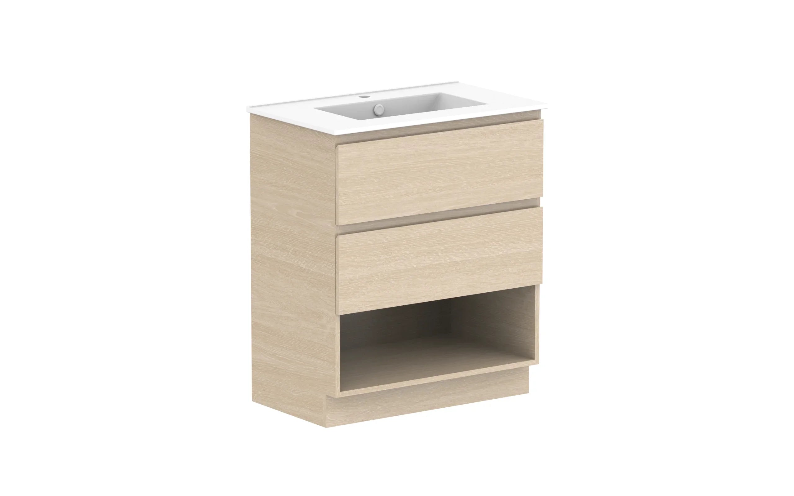 ADP Glacier Shelf Trio Freestanding Vanity - 750mm / Ceramic Moulded Top / Centre Bowl