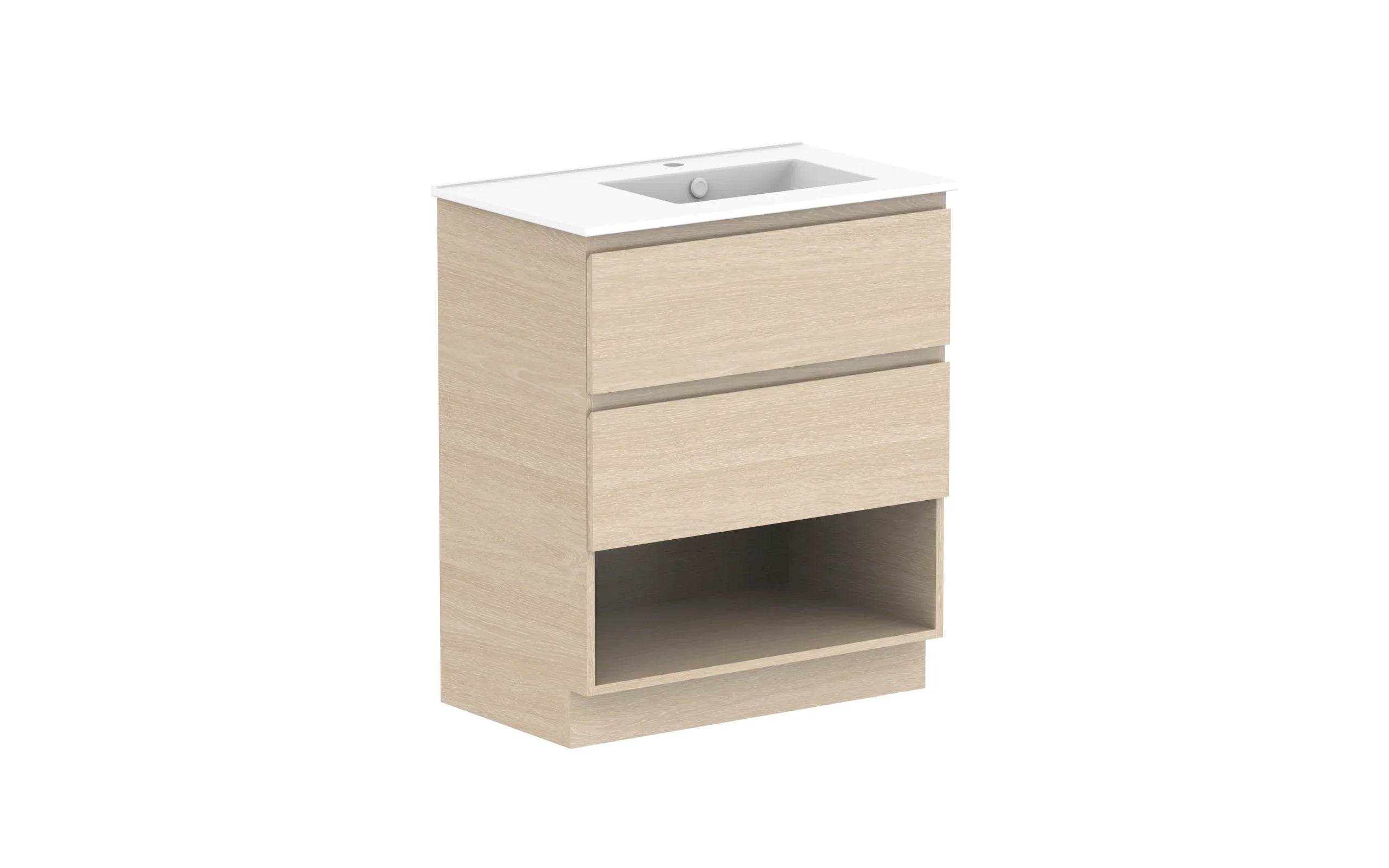 ADP Glacier Shelf Trio Freestanding Vanity - 750mm / Ceramic Moulded Top / Left Hand Bowl