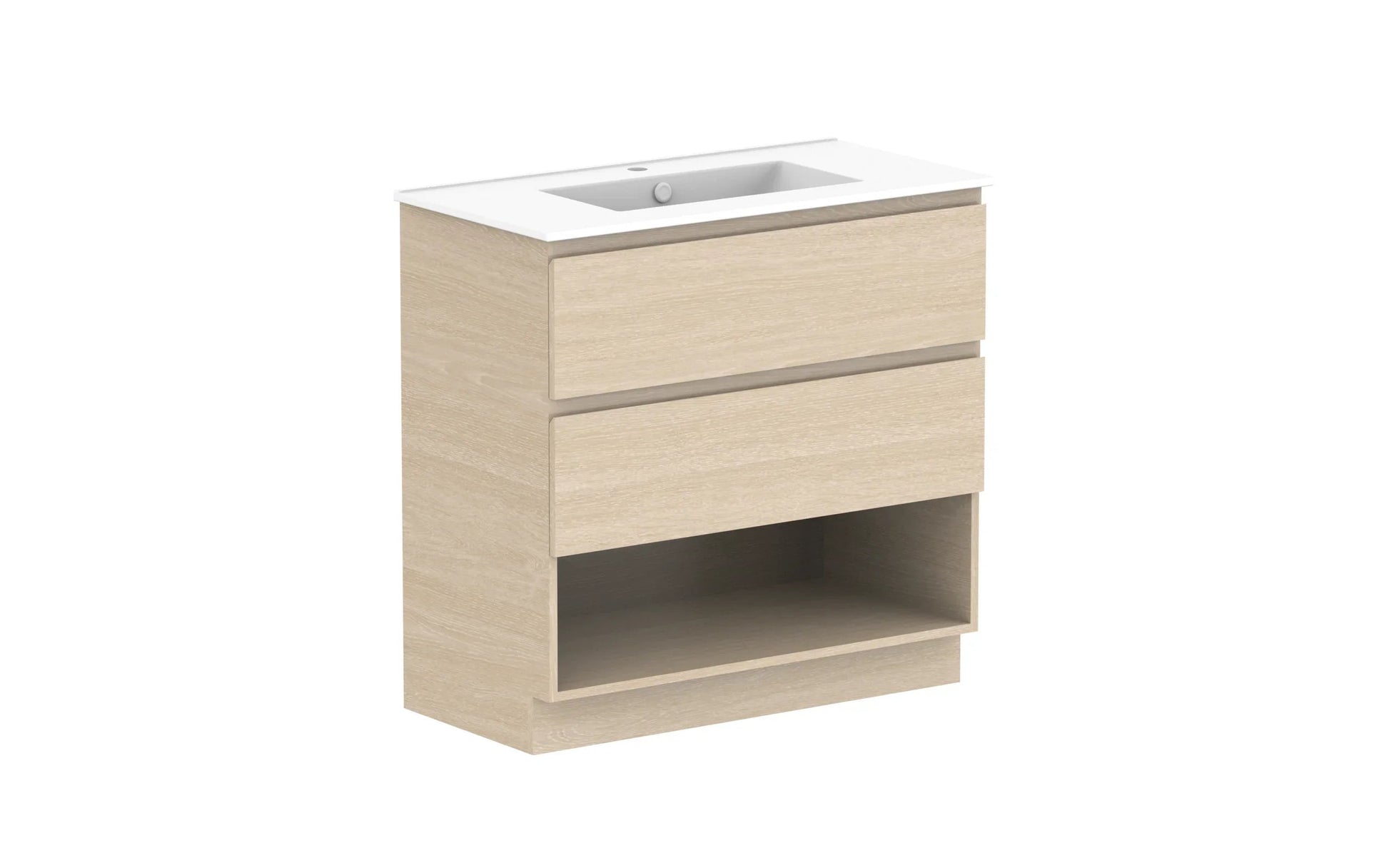 ADP Glacier Shelf Trio Freestanding Vanity - 900mm / Ceramic Moulded Top / Centre Bowl