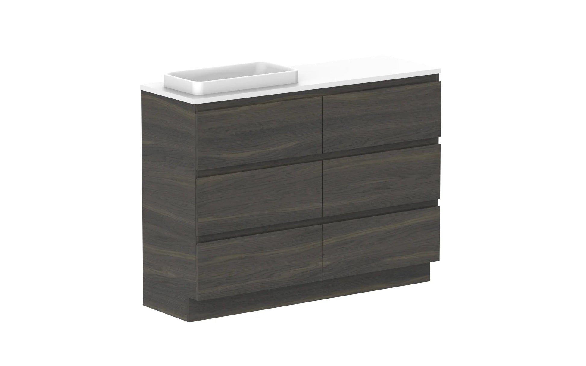 ADP Glacier Ensuite All Drawer Freestanding Vanity - 1200mm / Benchtop / Left Hand Bowl