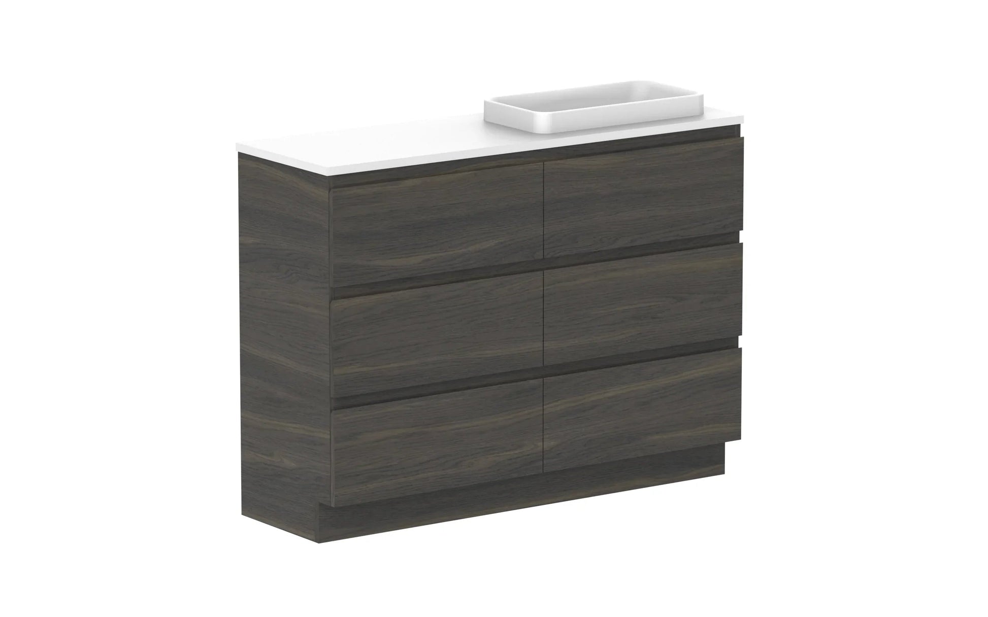 ADP Glacier Ensuite All Drawer Freestanding Vanity - 1200mm / Benchtop / Right Hand Bowl