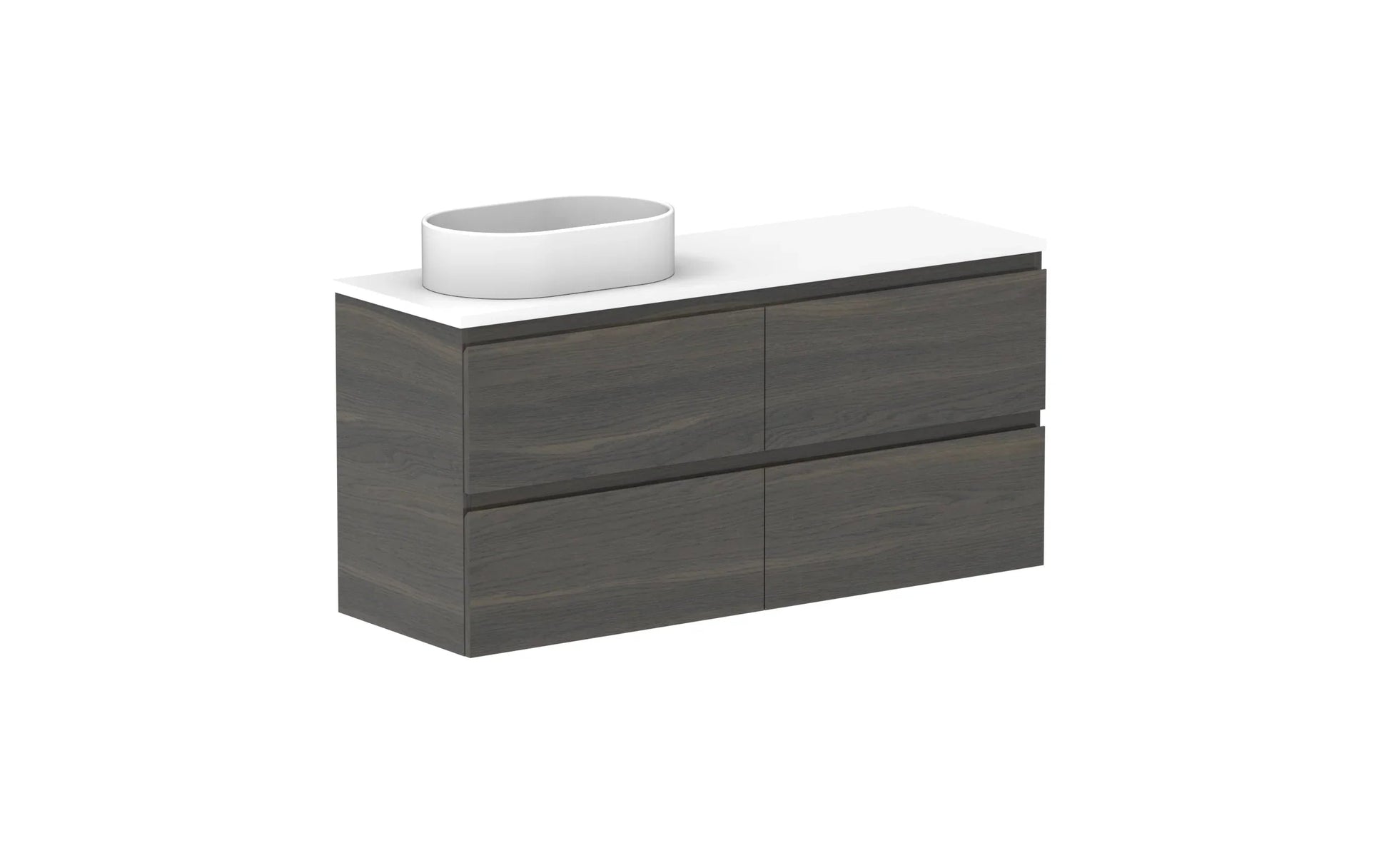 ADP Glacier Ensuite All Drawer Twin Wall Hung Vanity - 1200mm / Benchtop / Left Hand Bowl