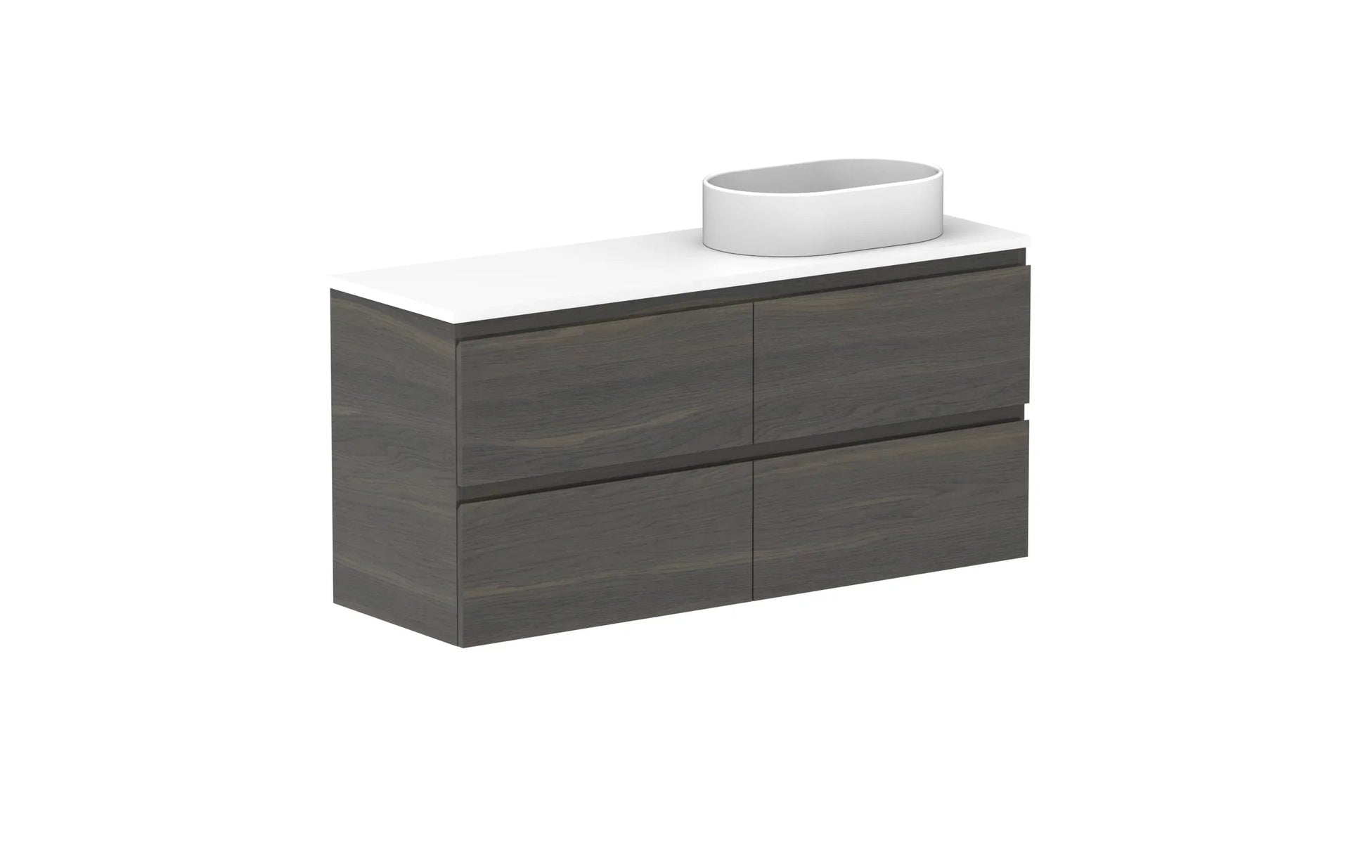 ADP Glacier Ensuite All Drawer Twin Wall Hung Vanity - 1200mm / Benchtop / Right Hand Bowl