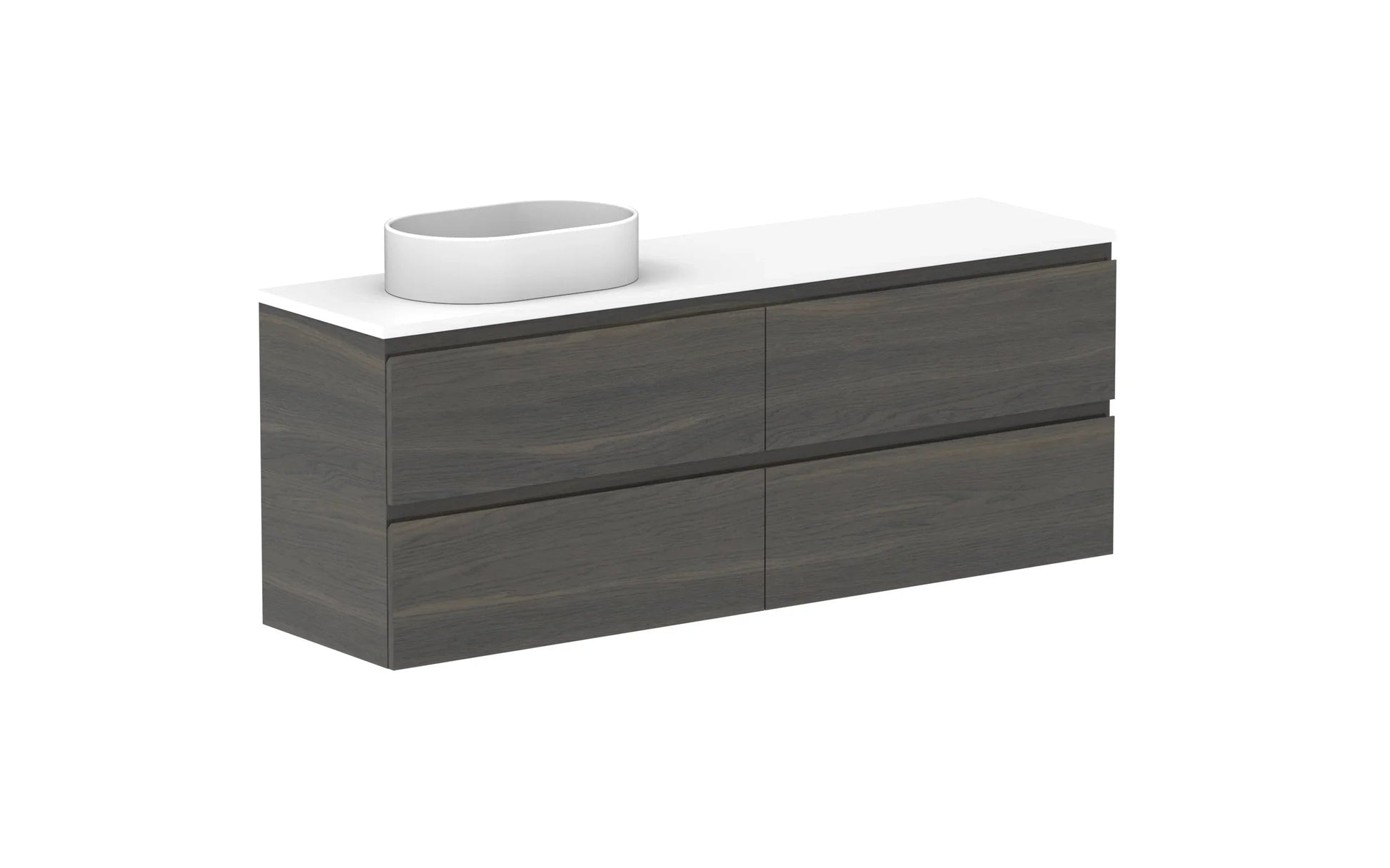 ADP Glacier Ensuite All Drawer Twin Wall Hung Vanity - 1500mm / Benchtop / Left Hand Bowl