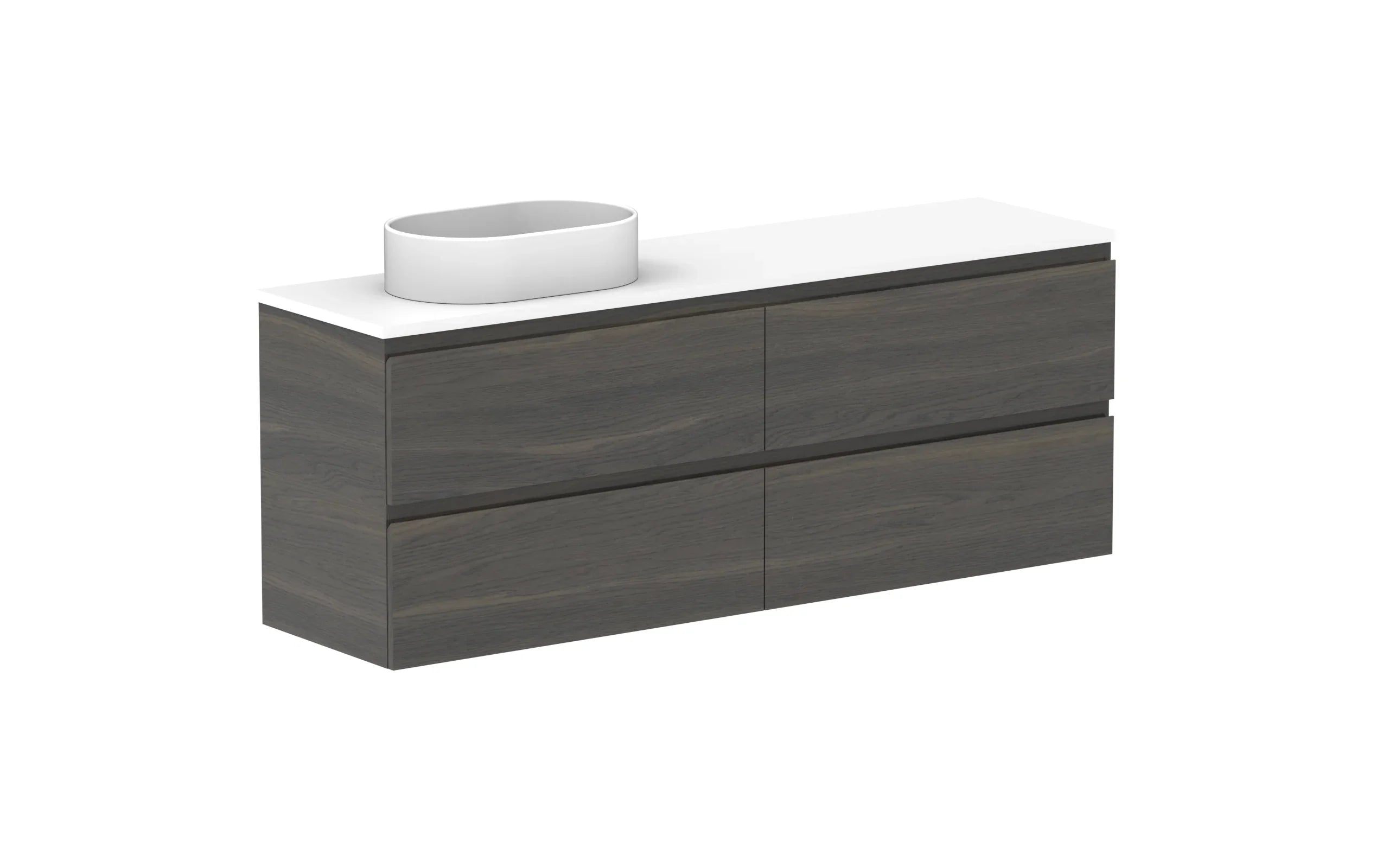 ADP Glacier Ensuite All Drawer Twin Wall Hung Vanity - 1500mm / Benchtop / Left Hand Bowl