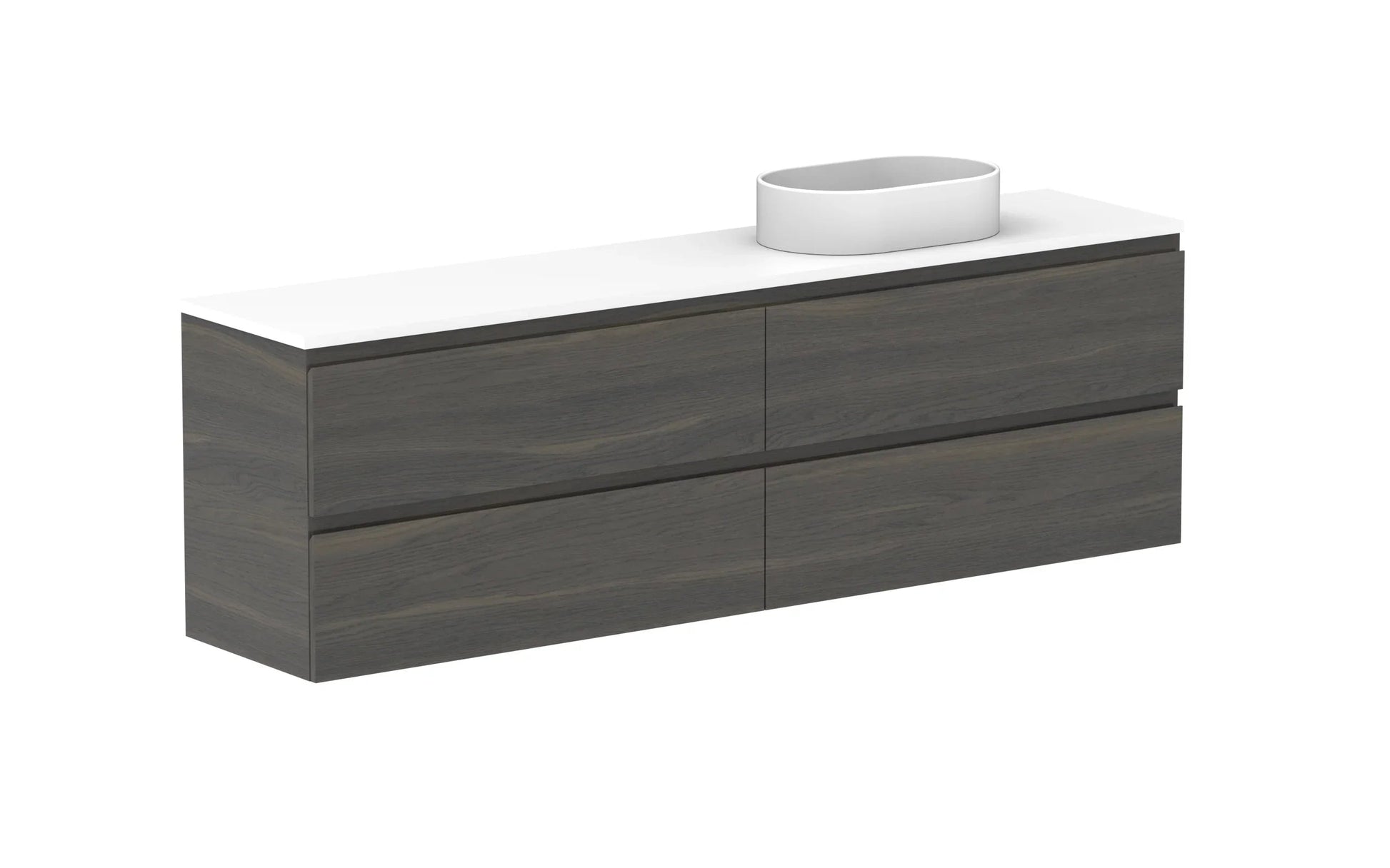 ADP Glacier Ensuite All Drawer Twin Wall Hung Vanity - 1800mm / Benchtop / Right Hand Bowl