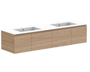 ADP Glacier Door and Drawer Slim Wall Hung Vanity - 1800mm / Cast Marble Moulded Top / Double Bowl