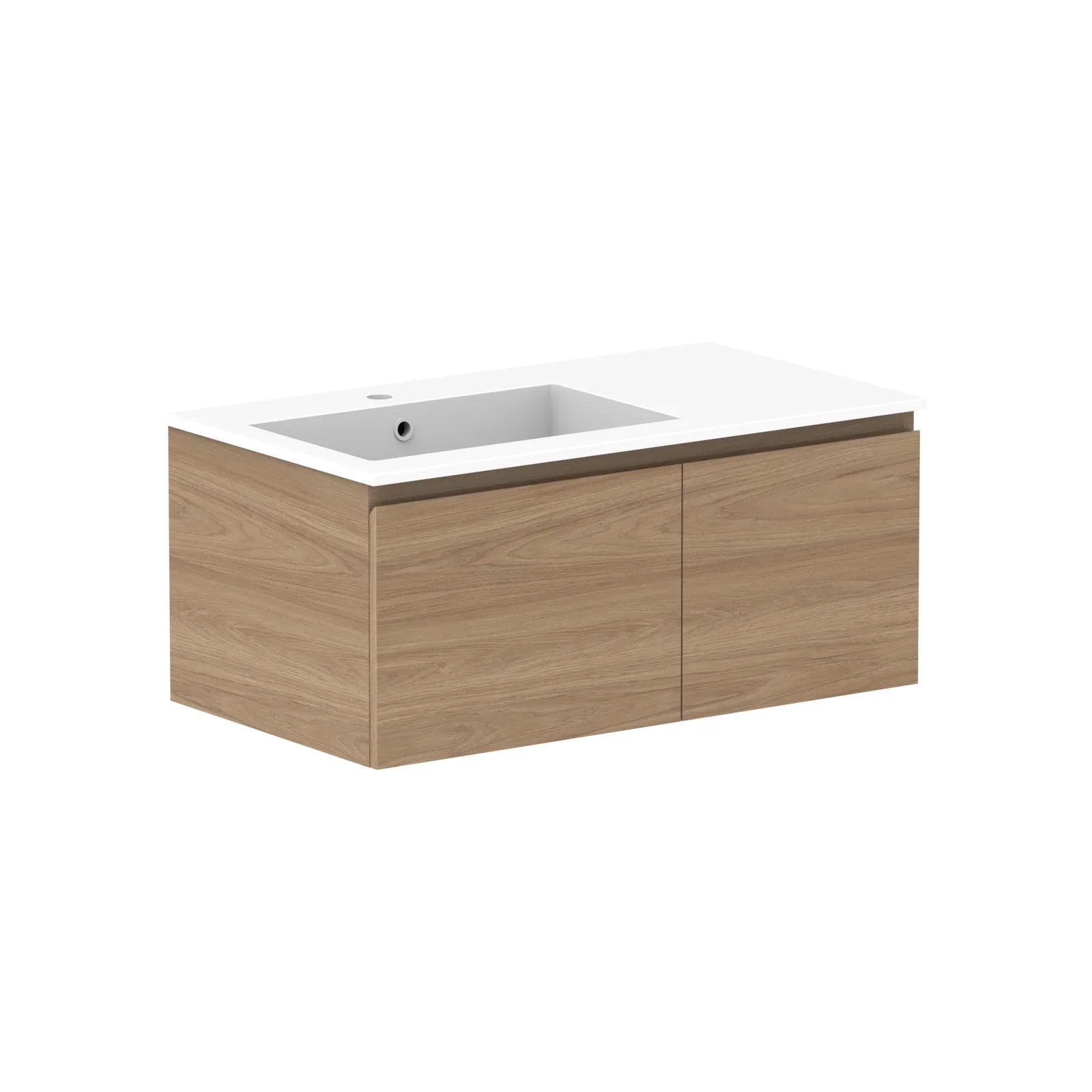 ADP Glacier Door and Drawer Slim Wall Hung Vanity - 900mm / Cast Marble Moulded Top / Left Hand Bowl