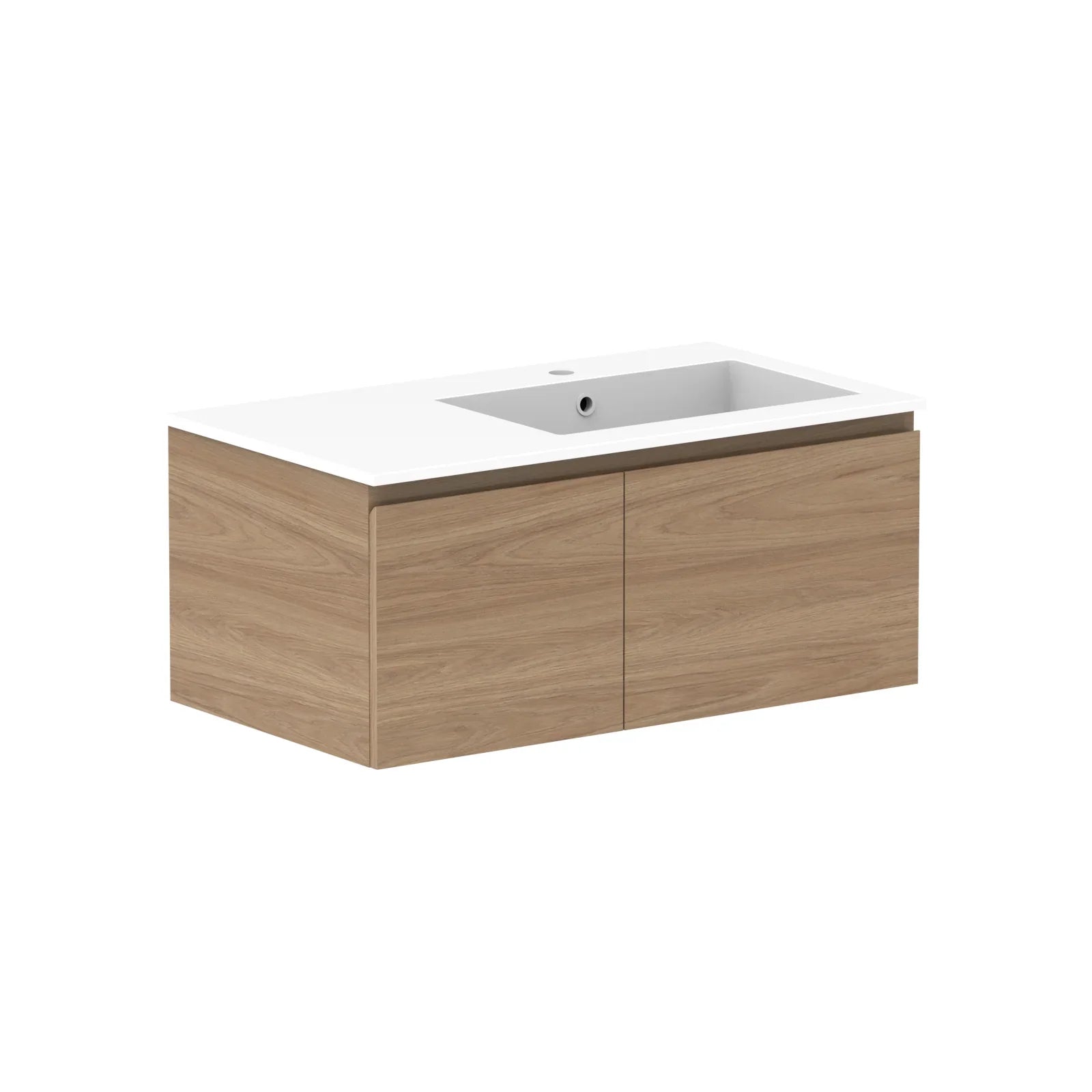 ADP Glacier Door and Drawer Slim Wall Hung Vanity - 900mm / Cast Marble Moulded Top / Right Hand Bowl
