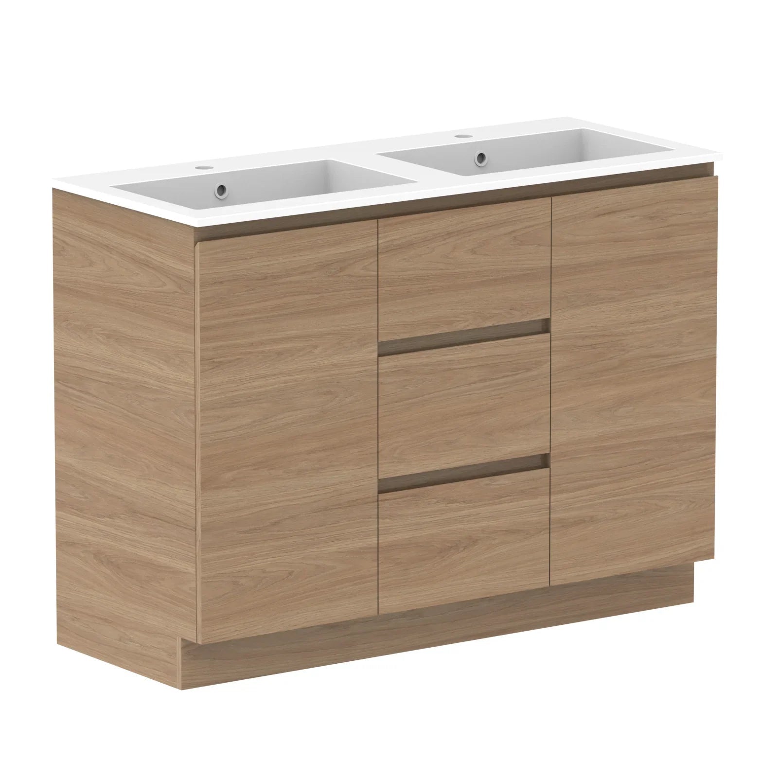 ADP Glacier Door and Drawer Trio Freestanding Vanity - 1200mm / Cast Marble Moulded Top / Double Bowl