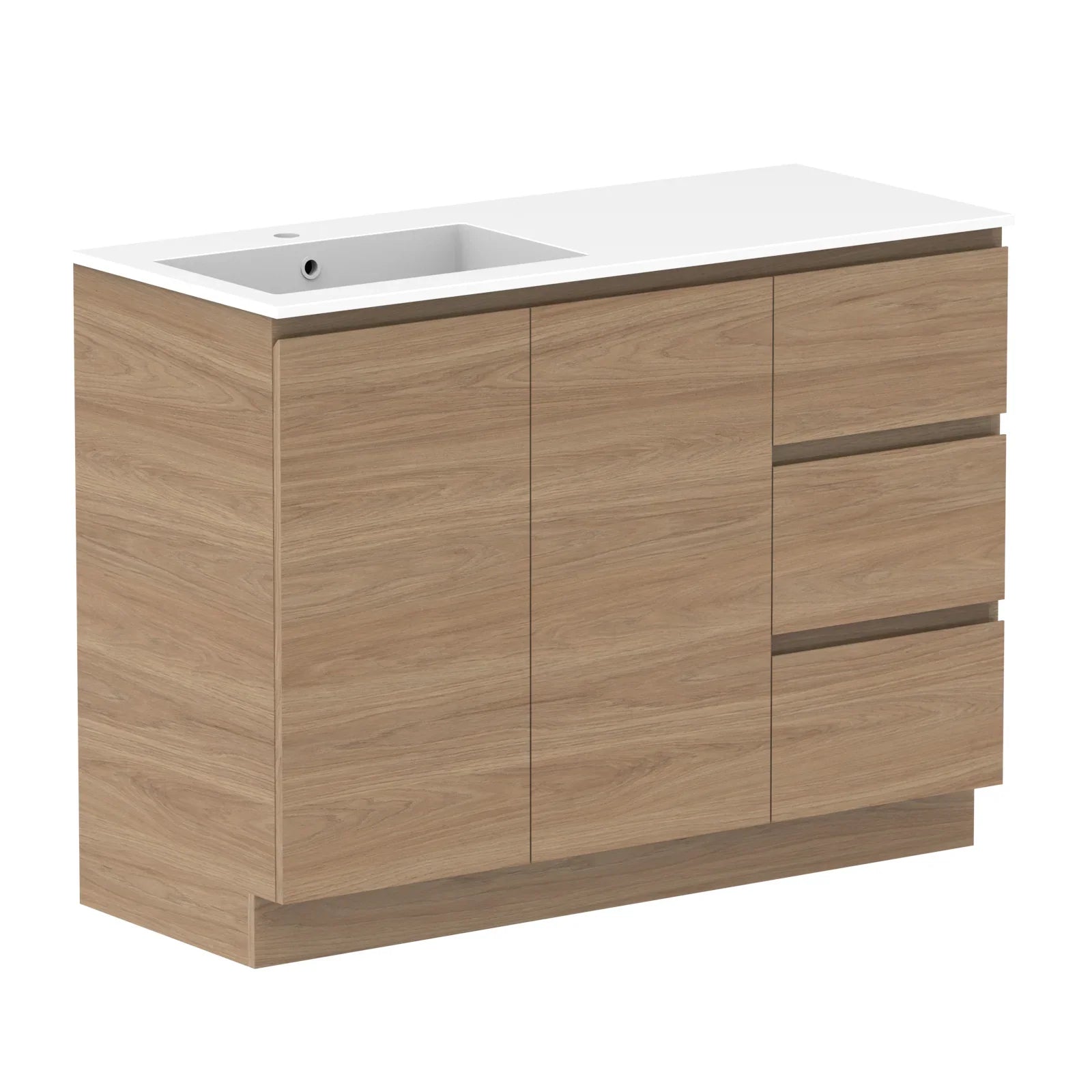 ADP Glacier Door and Drawer Trio Freestanding Vanity - 1200mm / Cast Marble Moulded Top / Left Hand Bowl
