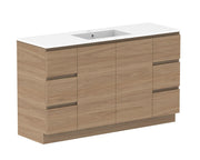 ADP Glacier Door and Drawer Trio Freestanding Vanity - 1500mm / Cast Marble Moulded Top / Centre Bowl