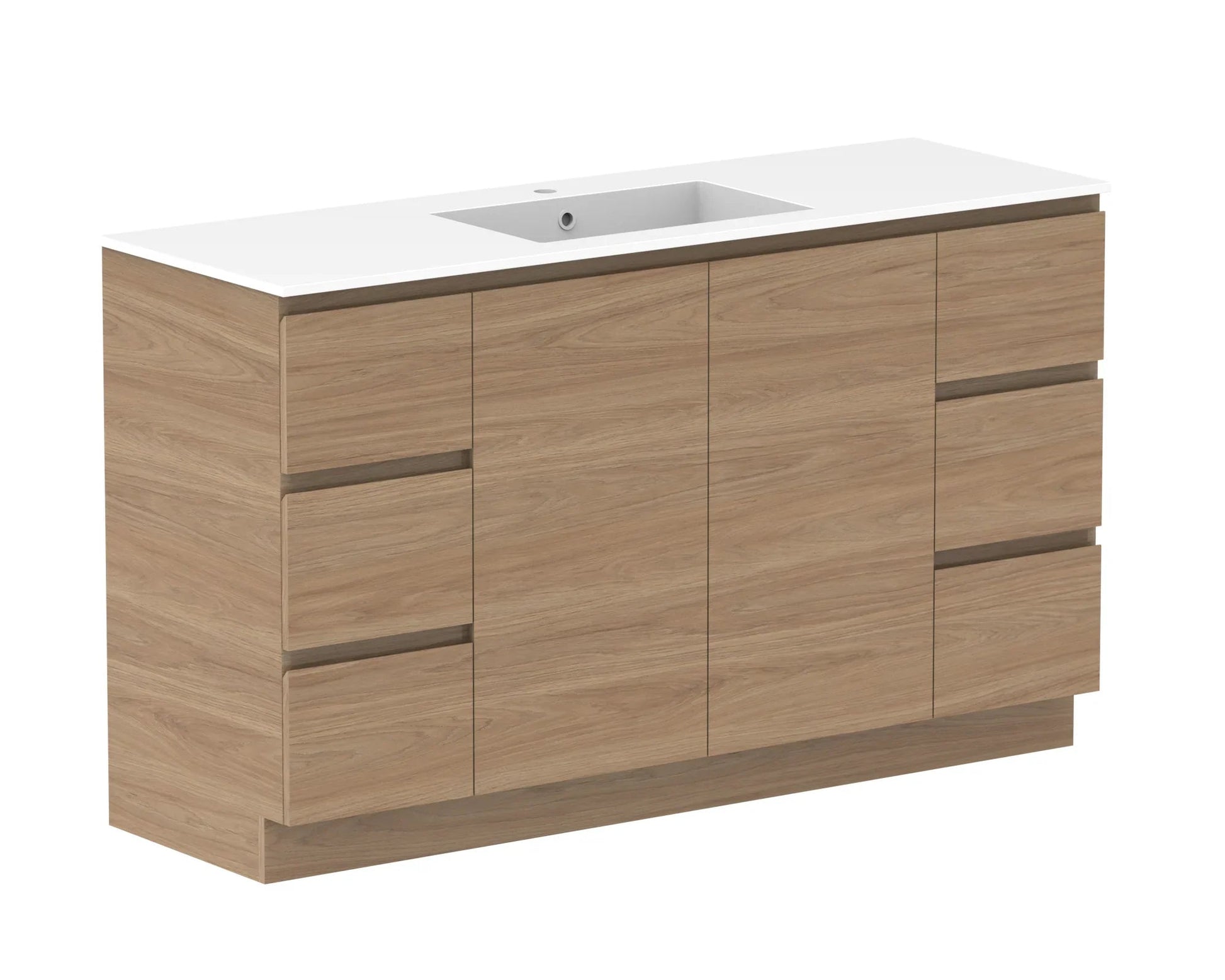 ADP Glacier Door and Drawer Trio Freestanding Vanity - 1500mm / Cast Marble Moulded Top / Centre Bowl