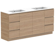 ADP Glacier Door and Drawer Trio Freestanding Vanity - 1500mm / Cast Marble Moulded Top / Double Bowl
