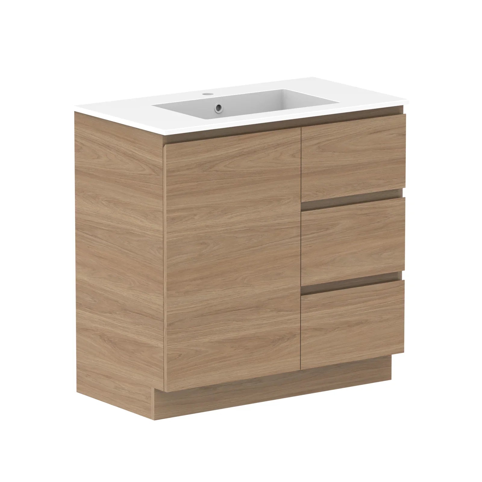 ADP Glacier Door and Drawer Trio Freestanding Vanity - 900mm / Cast Marble Moulded Top / Centre Bowl