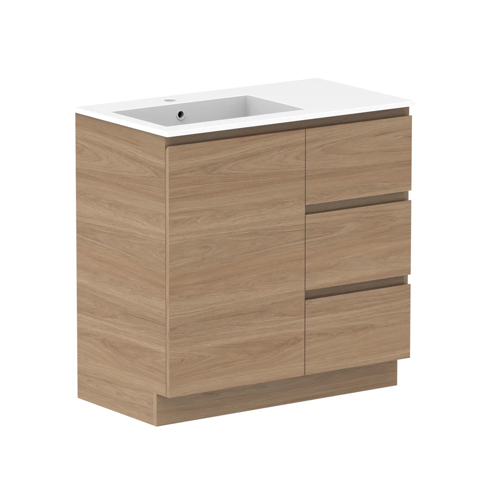 ADP Glacier Door and Drawer Trio Freestanding Vanity - 900mm / Cast Marble Moulded Top / Left Hand Bowl