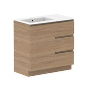 ADP Glacier Door and Drawer Trio Freestanding Vanity - 900mm / Cast Marble Moulded Top / Left Hand Bowl