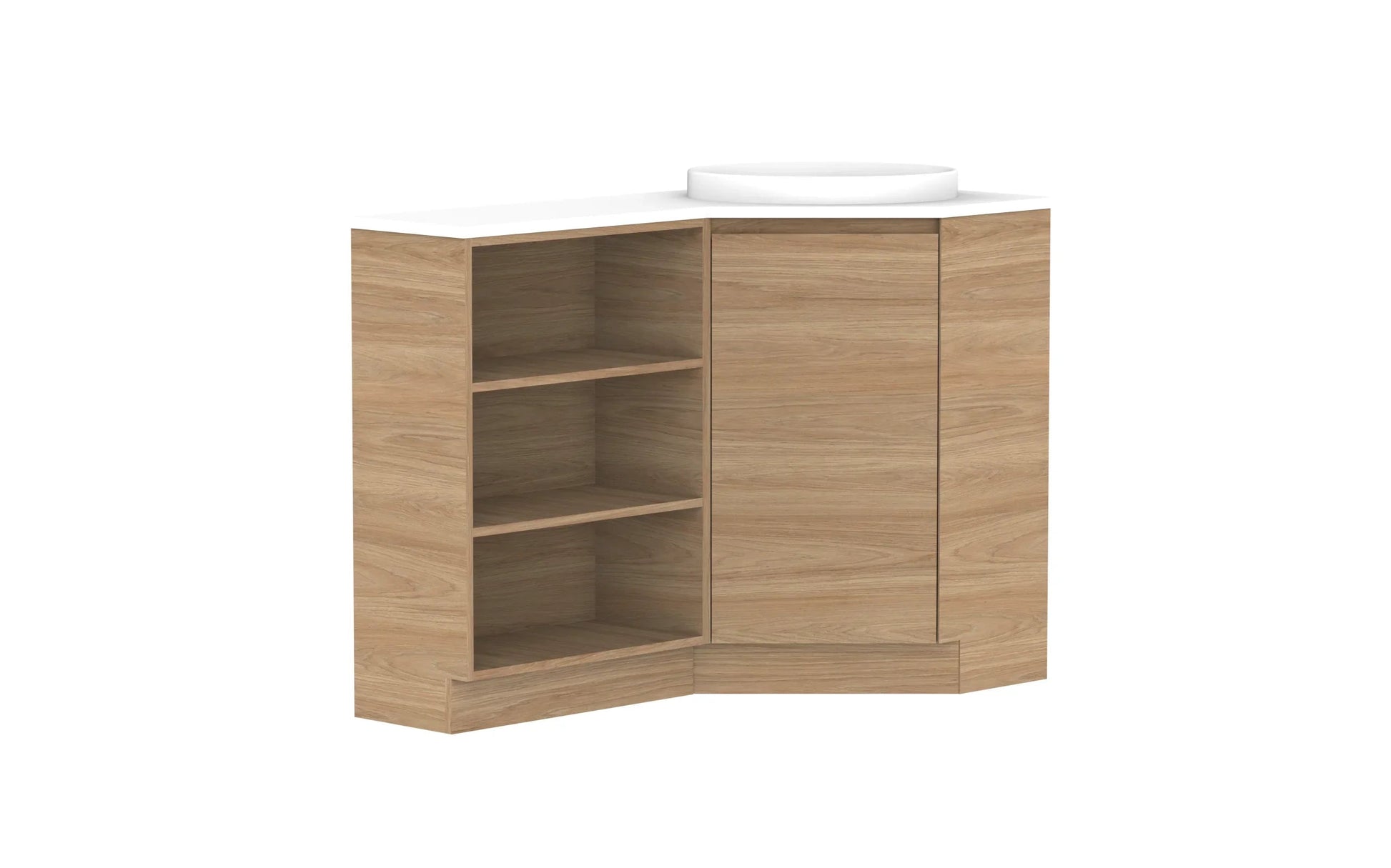 ADP Glacier Corner Freestanding Vanity Open Shelf - 600x1200mm / Stone Benchtop / Right Hand Bowl