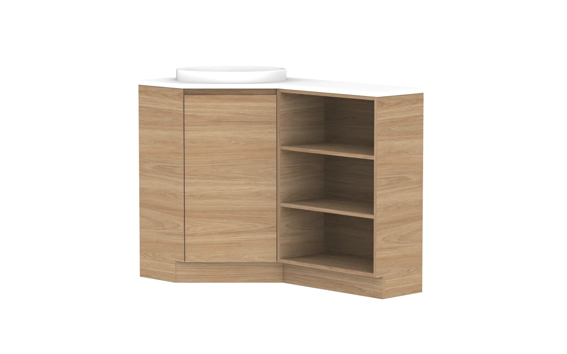 ADP Glacier Corner Freestanding Vanity Open Shelf - 600x1200mm / Stone Benchtop / Left Hand Bowl