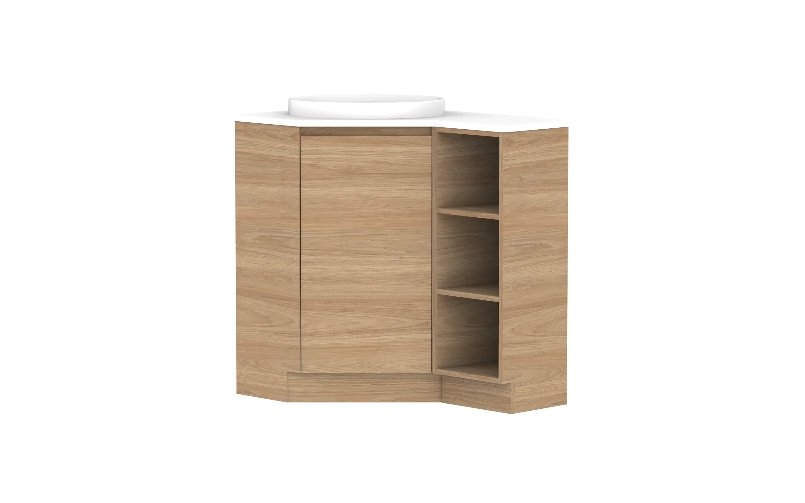 ADP Glacier Corner Freestanding Vanity Open Shelf - 600x900mm / Stone Benchtop / Left Hand Bowl
