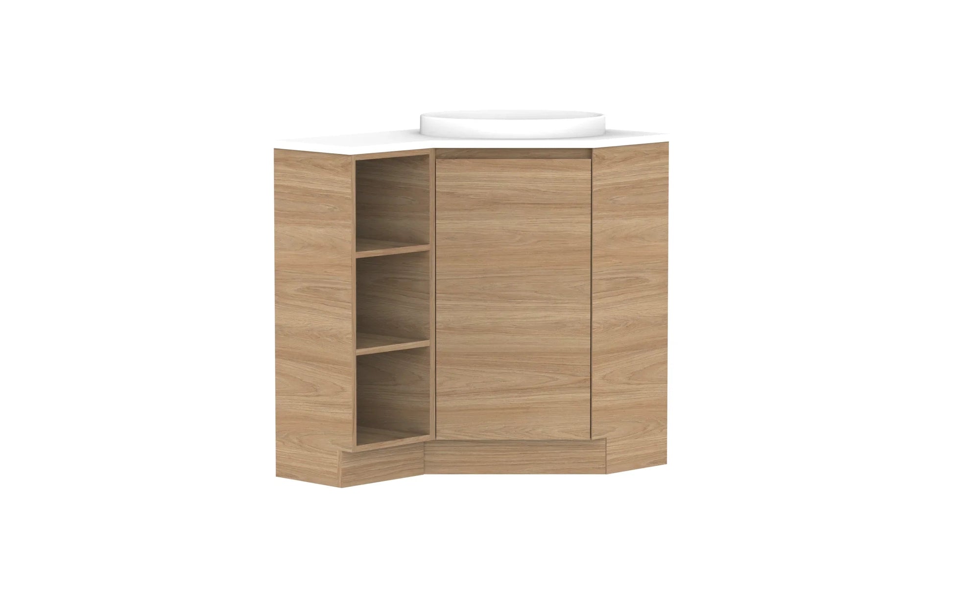ADP Glacier Corner Freestanding Vanity Open Shelf - 600x900mm / Stone Benchtop / Right Hand Bowl