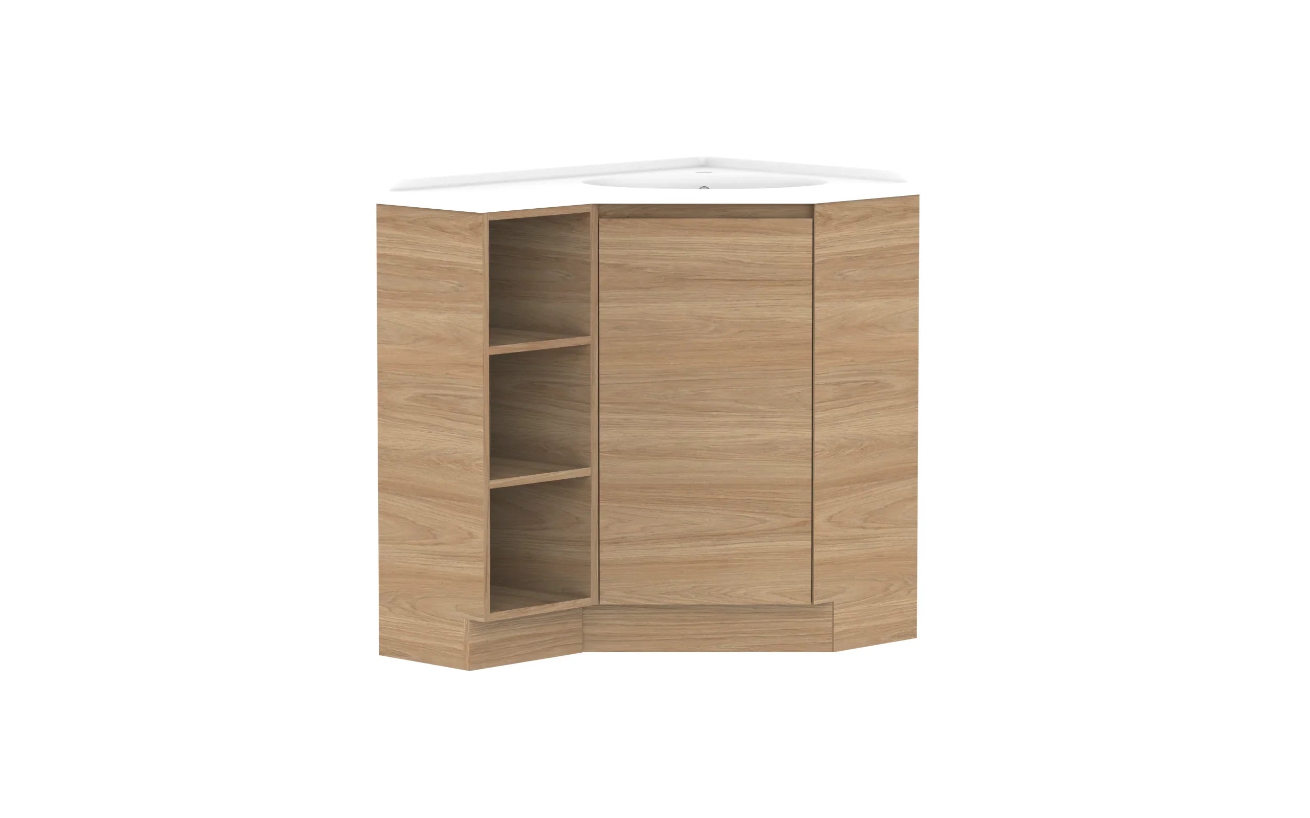 ADP Glacier Corner Freestanding Vanity Open Shelf - 600x900mm / Cast Marble Moulded Top / Right Hand Bowl