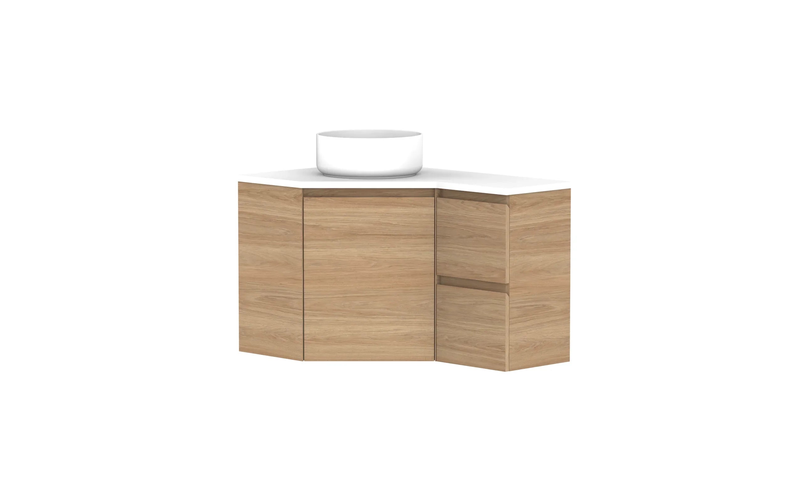 ADP Glacier Corner Wall Hung Vanity - 600x900mm / Stone Benchtop / Left Hand Bowl