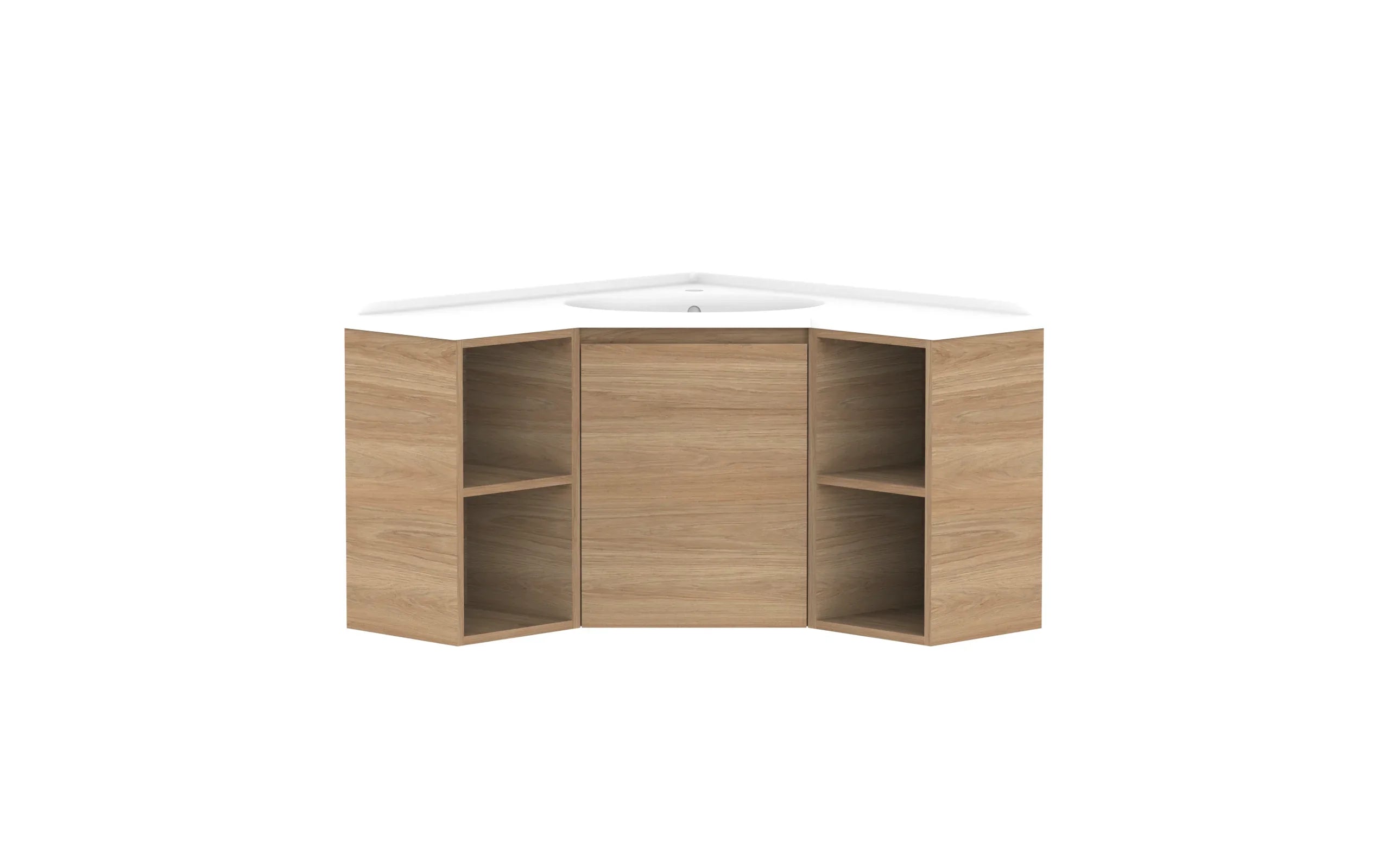 ADP Glacier Corner Wall Hung Vanity Open Shelf - 900x900mm / Cast Marble Moulded Top / Centre Bowl