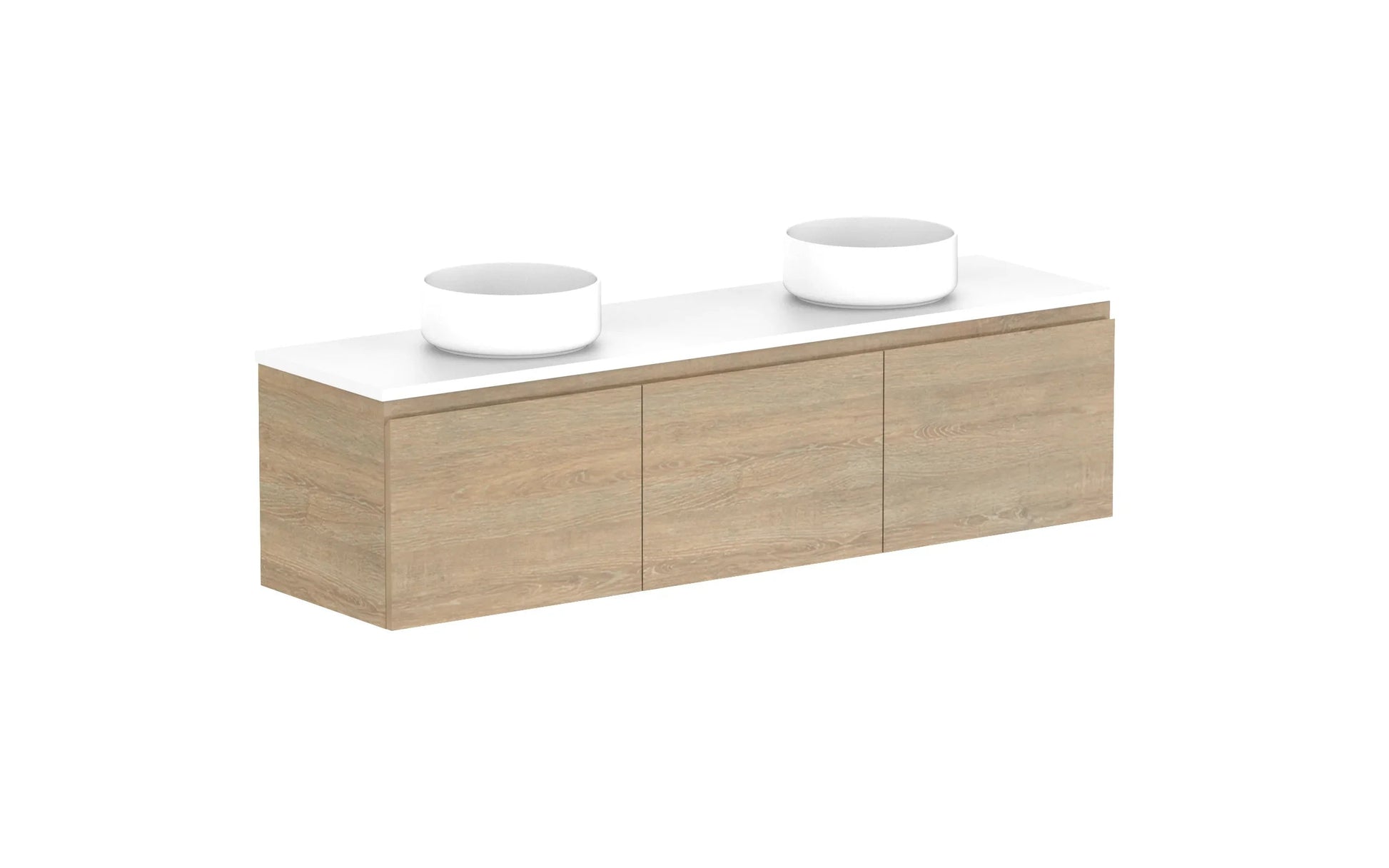 ADP Glacier Ensuite All Door Slim Wall Hung Vanity - 1500mm / Benchtop / Double Bowl