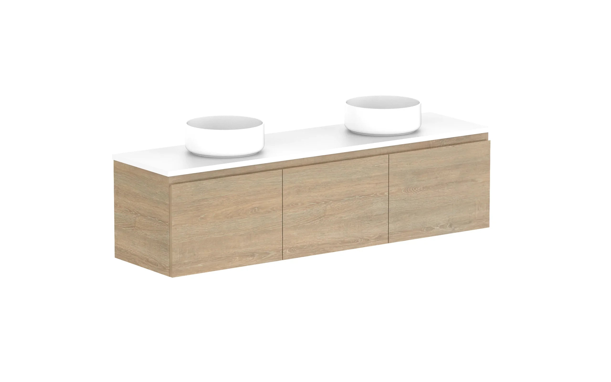ADP Glacier Ensuite All Door Slim Wall Hung Vanity - 1500mm / Benchtop / Double Bowl