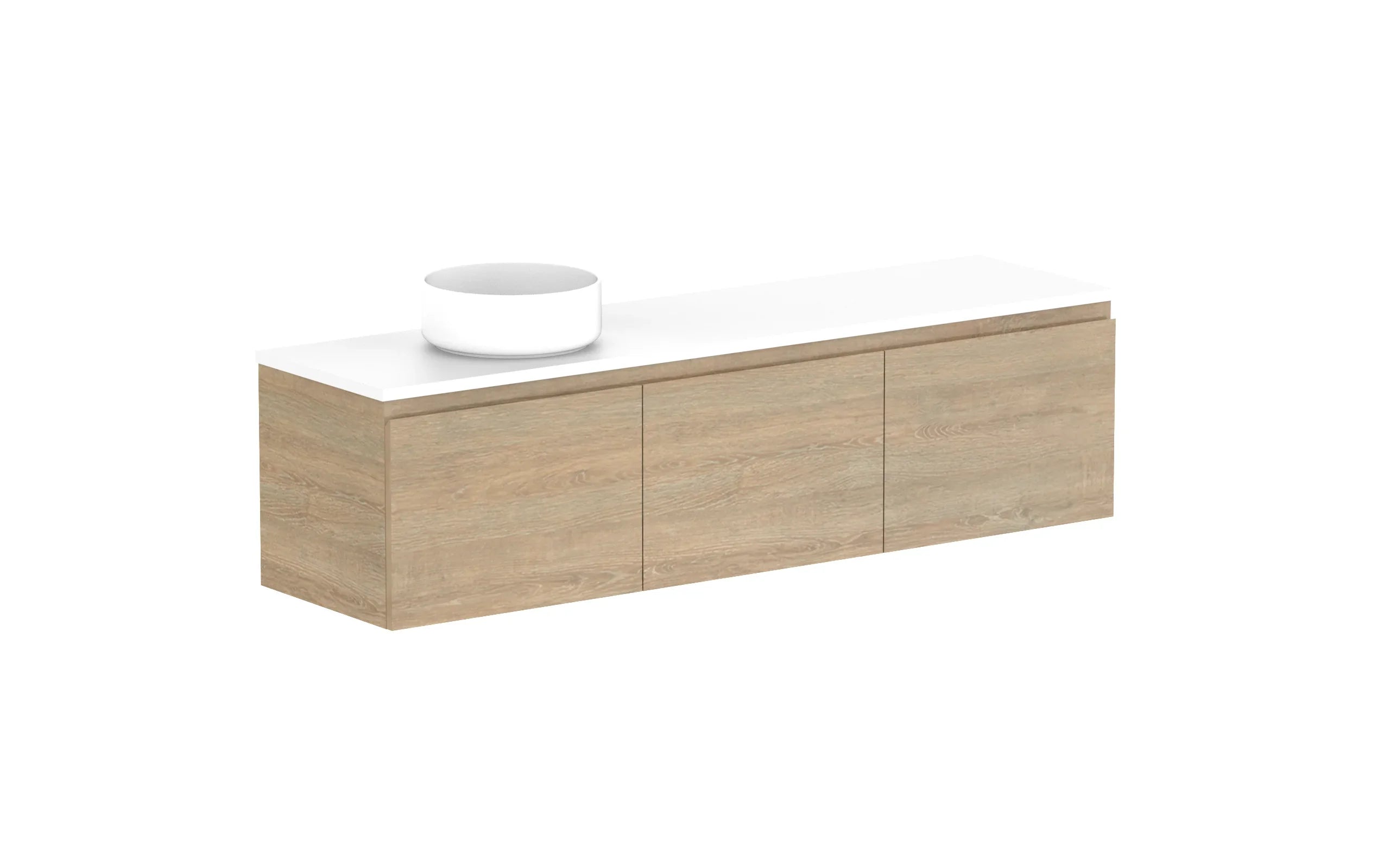 ADP Glacier Ensuite All Door Slim Wall Hung Vanity - 1500mm / Benchtop / Left Hand Bowl
