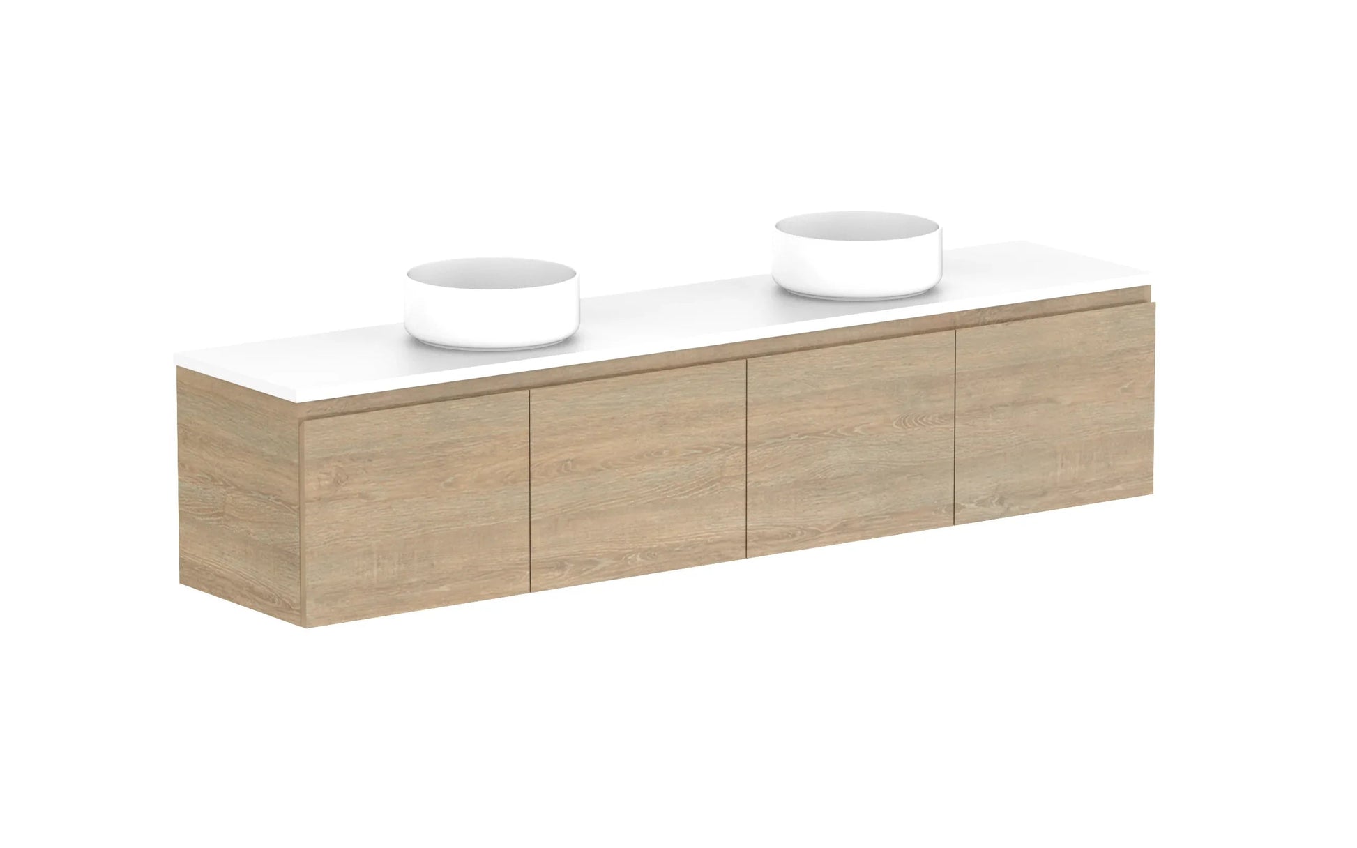 ADP Glacier Ensuite All Door Slim Wall Hung Vanity - 1800mm / Benchtop / Double Bowl