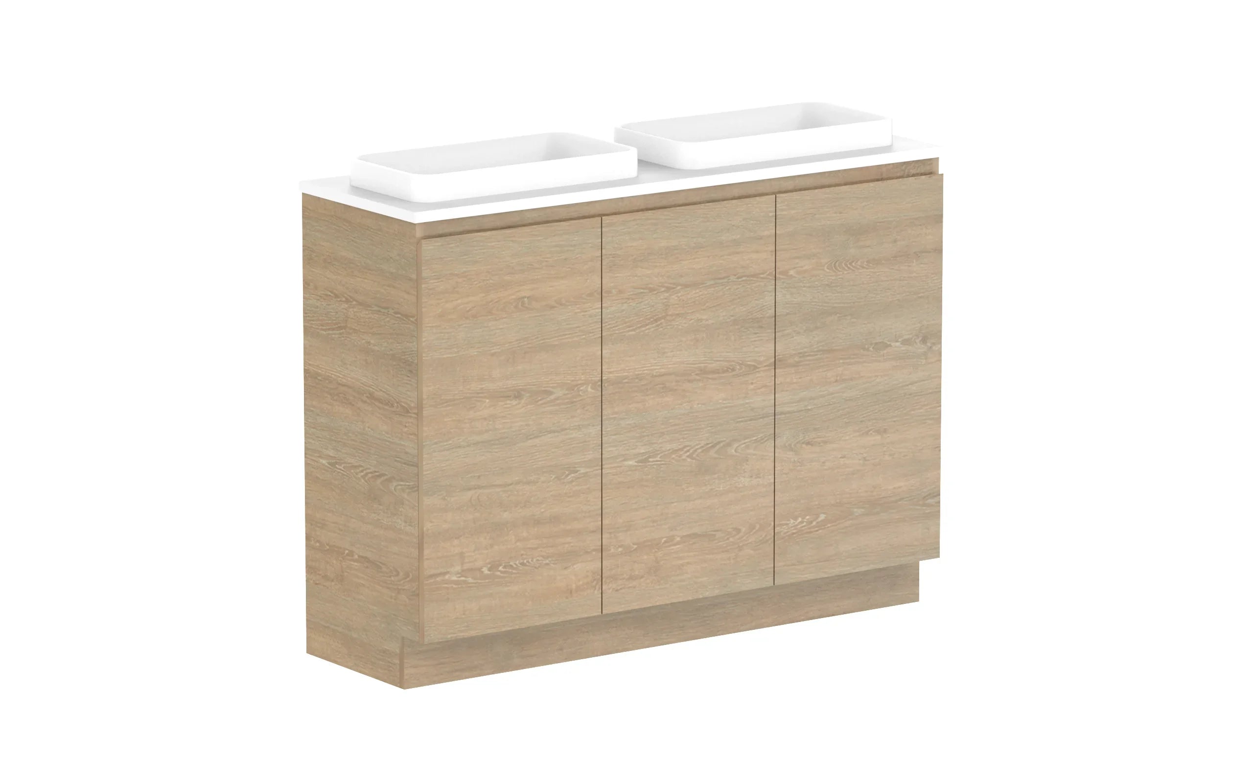 ADP Glacier Ensuite All Door Trio Freestanding Vanity - 1200mm / Benchtop / Double Bowl
