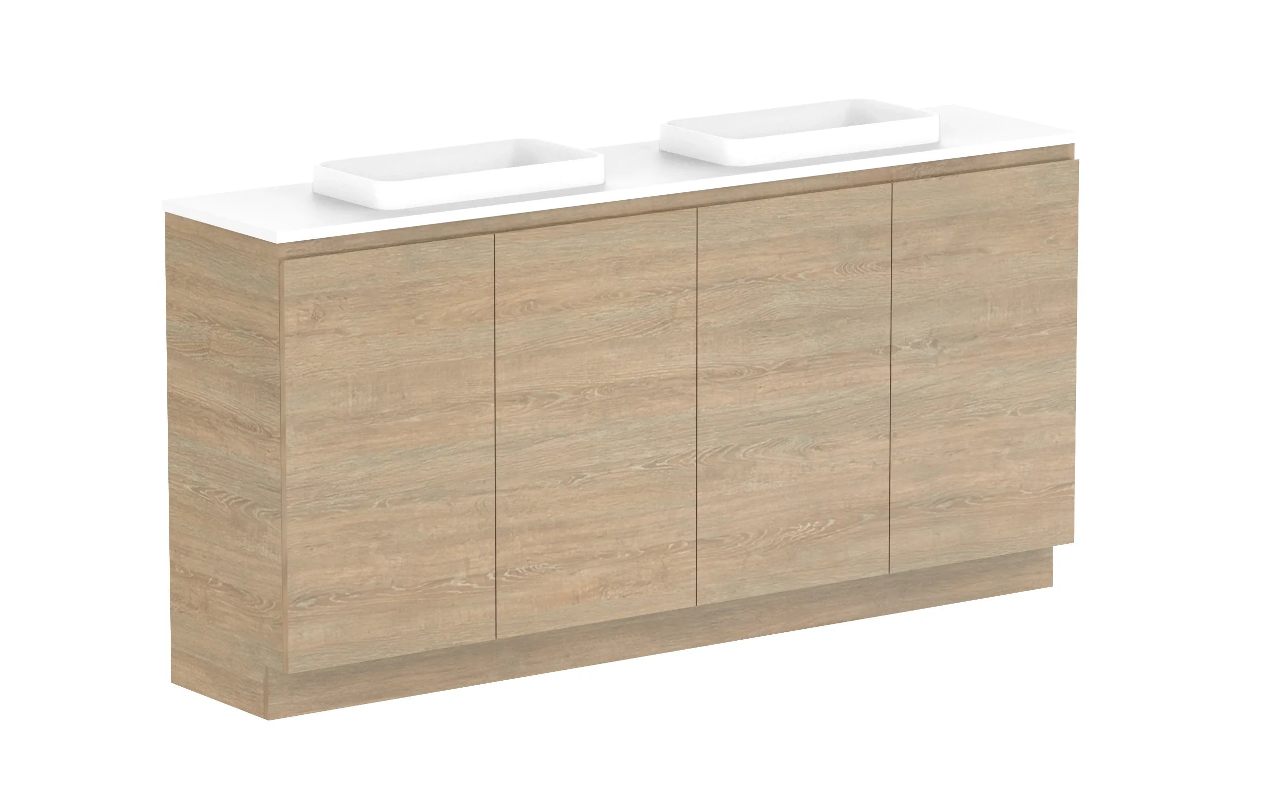 ADP Glacier Ensuite All Door Trio Freestanding Vanity - 1800mm / Benchtop / Double Bowl