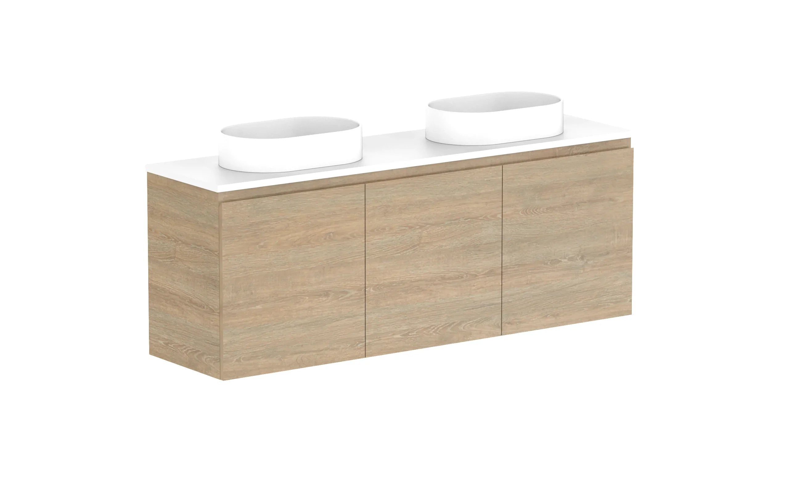ADP Glacier Ensuite All Door Twin Wall Hung Vanity - 1500mm / Benchtop / Double Bowl