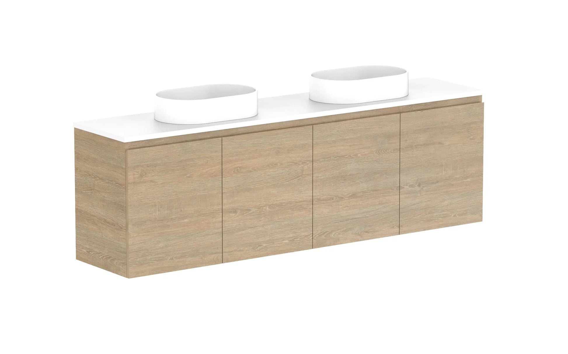 ADP Glacier Ensuite All Door Twin Wall Hung Vanity - 1800mm / Benchtop / Double Bowl