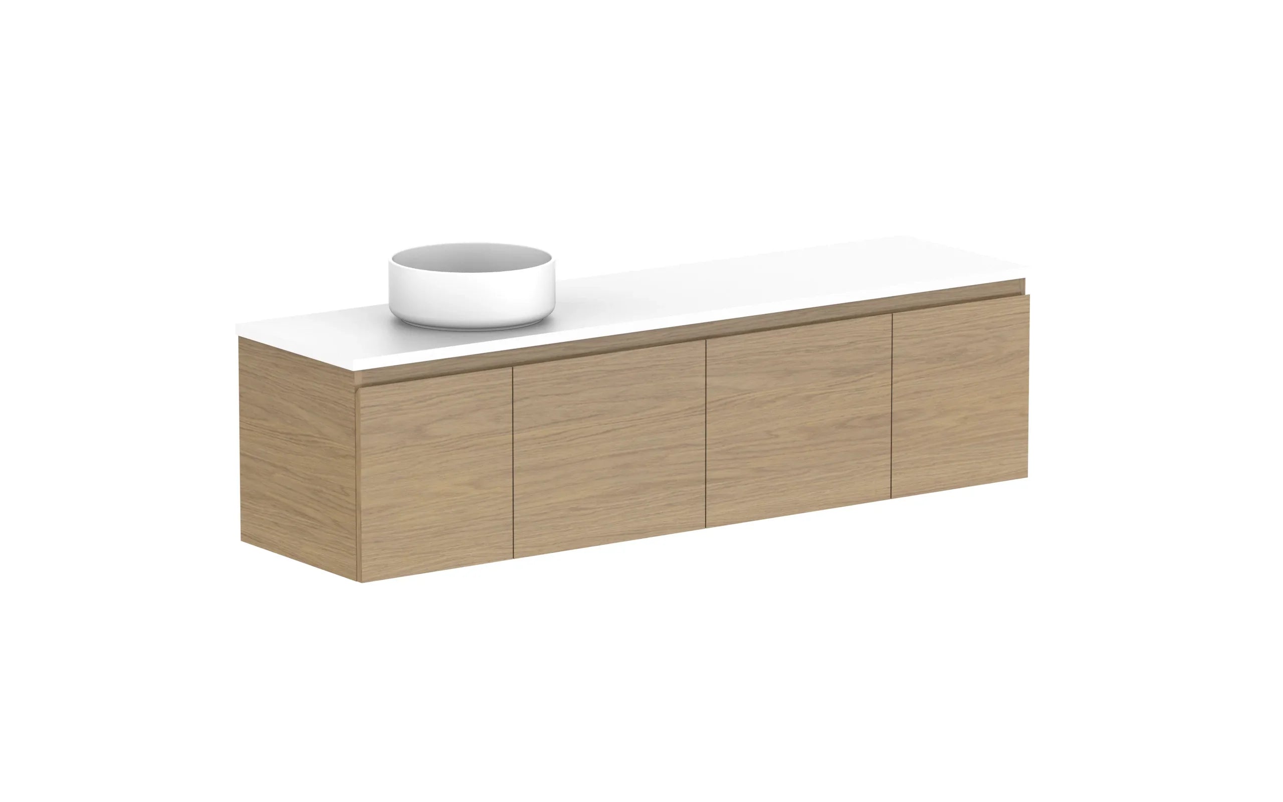 ADP Glacier Ensuite Door and Drawer Slim Wall Hung Vanity - 1500mm / Benchtop / Left Hand Bowl