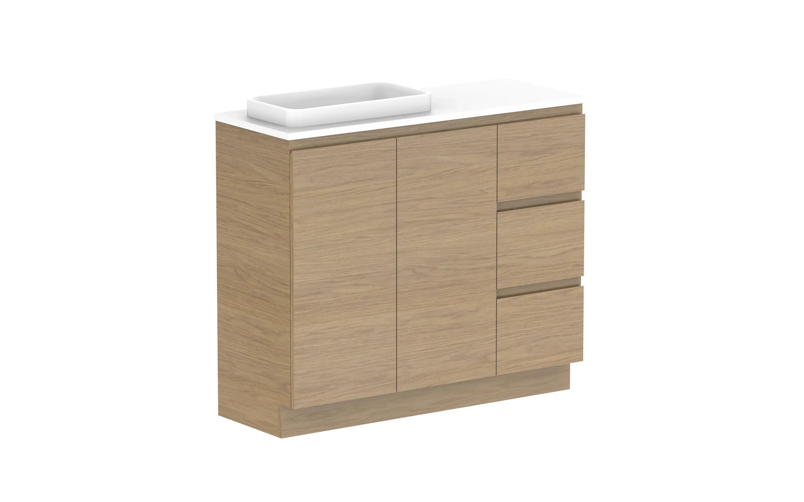 ADP Glacier Ensuite Door and Drawer Trio Freestanding Vanity - 1050mm / Benchtop / Left Hand Bowl