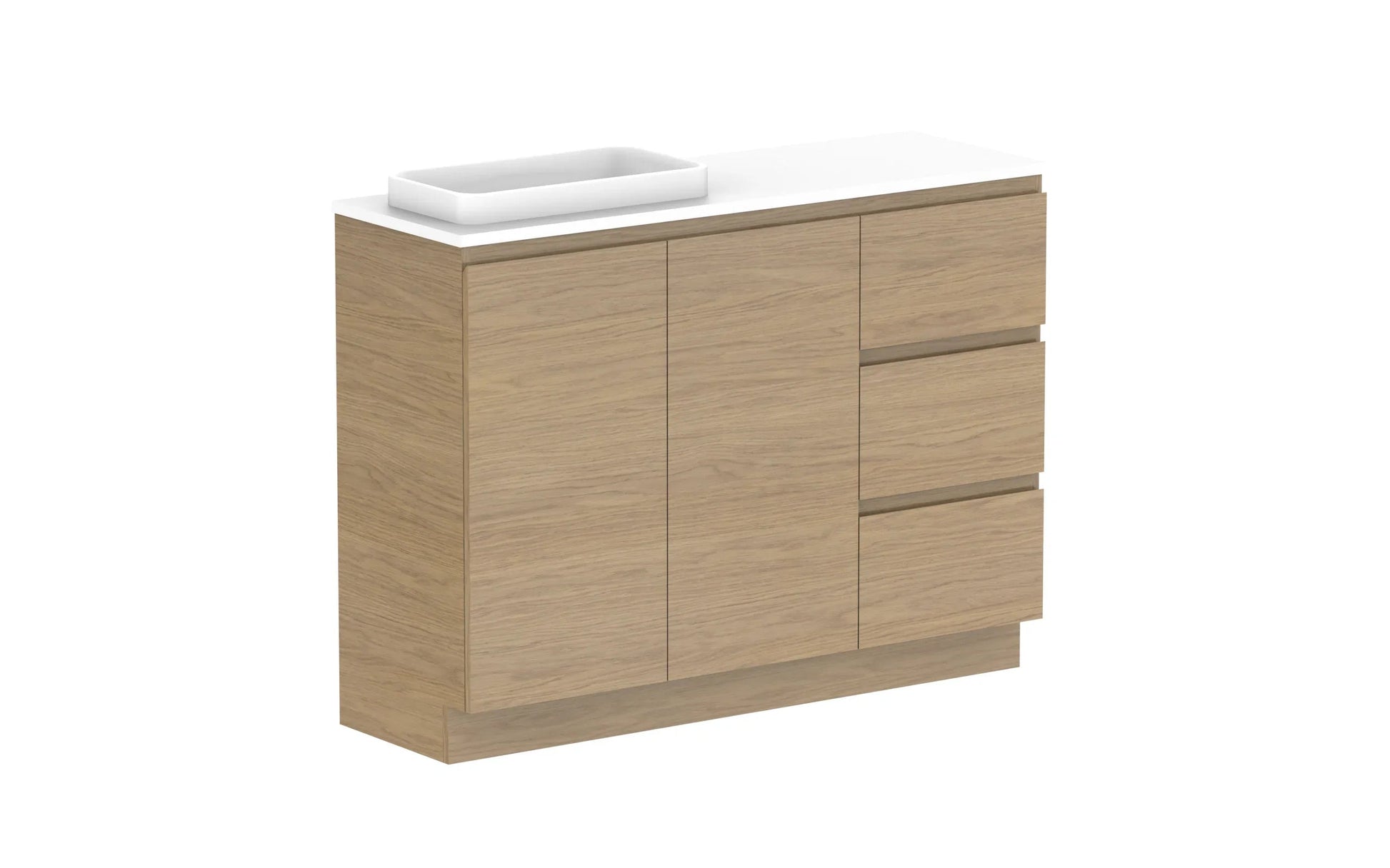 ADP Glacier Ensuite Door and Drawer Trio Freestanding Vanity - 1200mm / Benchtop / Left Hand Bowl