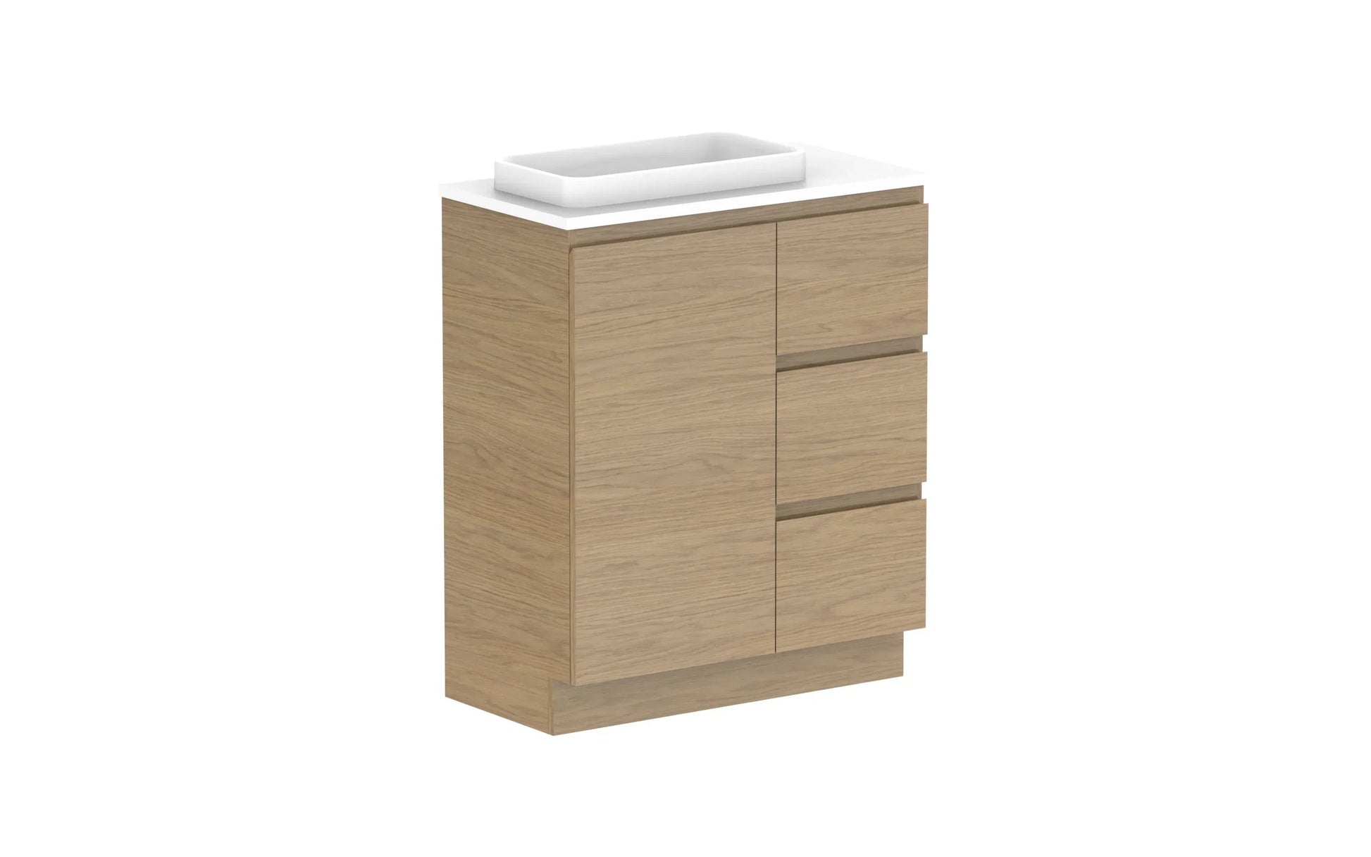ADP Glacier Ensuite Door and Drawer Trio Freestanding Vanity - 750mm / Benchtop / Left Hand Bowl