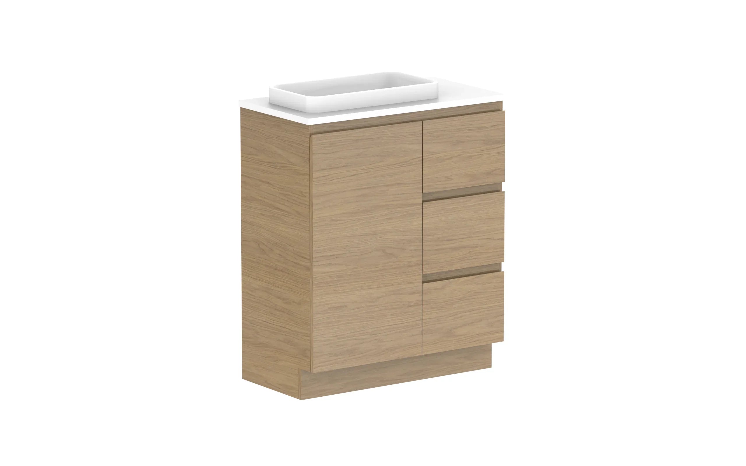 ADP Glacier Ensuite Door and Drawer Trio Freestanding Vanity - 750mm / Benchtop / Left Hand Bowl