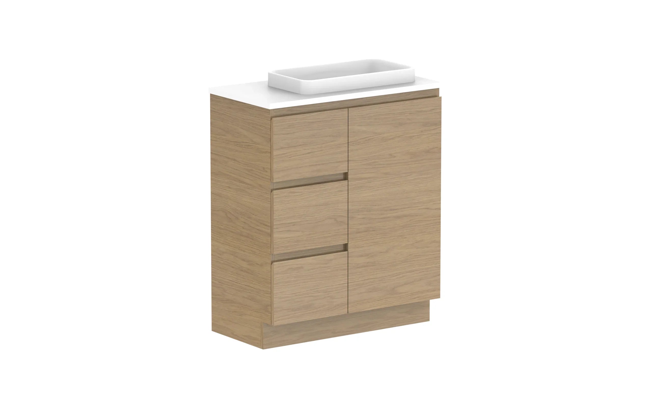 ADP Glacier Ensuite Door and Drawer Trio Freestanding Vanity - 750mm / Benchtop / Right Hand Bowl
