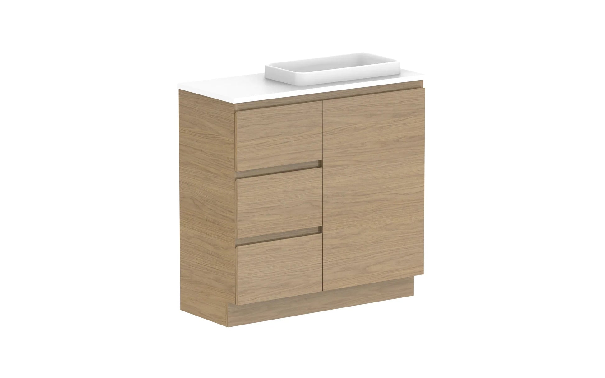 ADP Glacier Ensuite Door and Drawer Trio Freestanding Vanity - 900mm / Benchtop / Right Hand Bowl