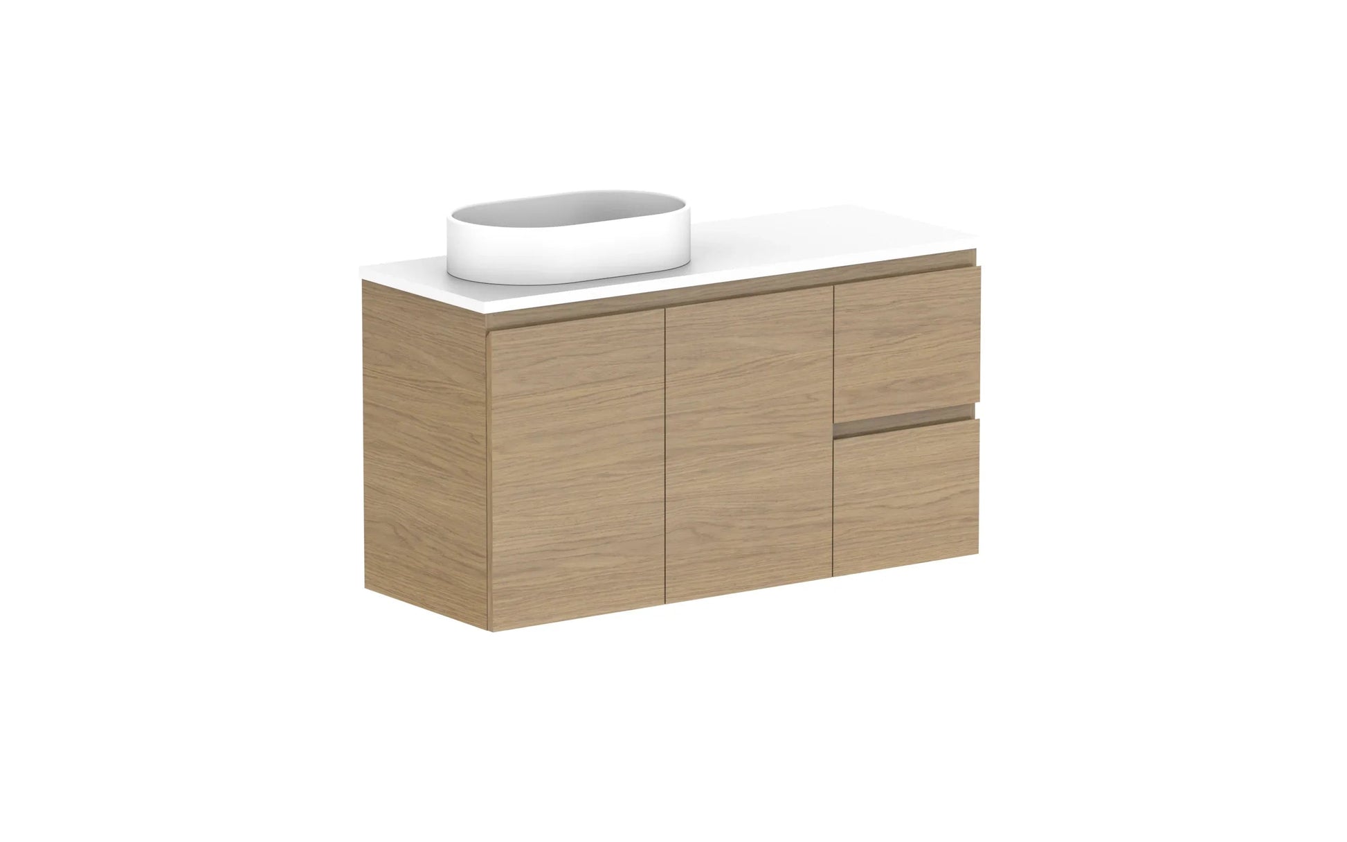 ADP Glacier Ensuite Door and Drawer Twin Wall Hung Vanity - 1050mm / Benchtop / Left Hand Bowl