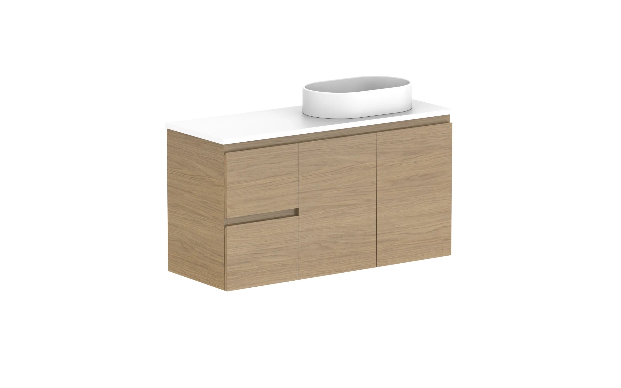 ADP Glacier Ensuite Door and Drawer Twin Wall Hung Vanity - 1050mm / Benchtop / Right Hand Bowl