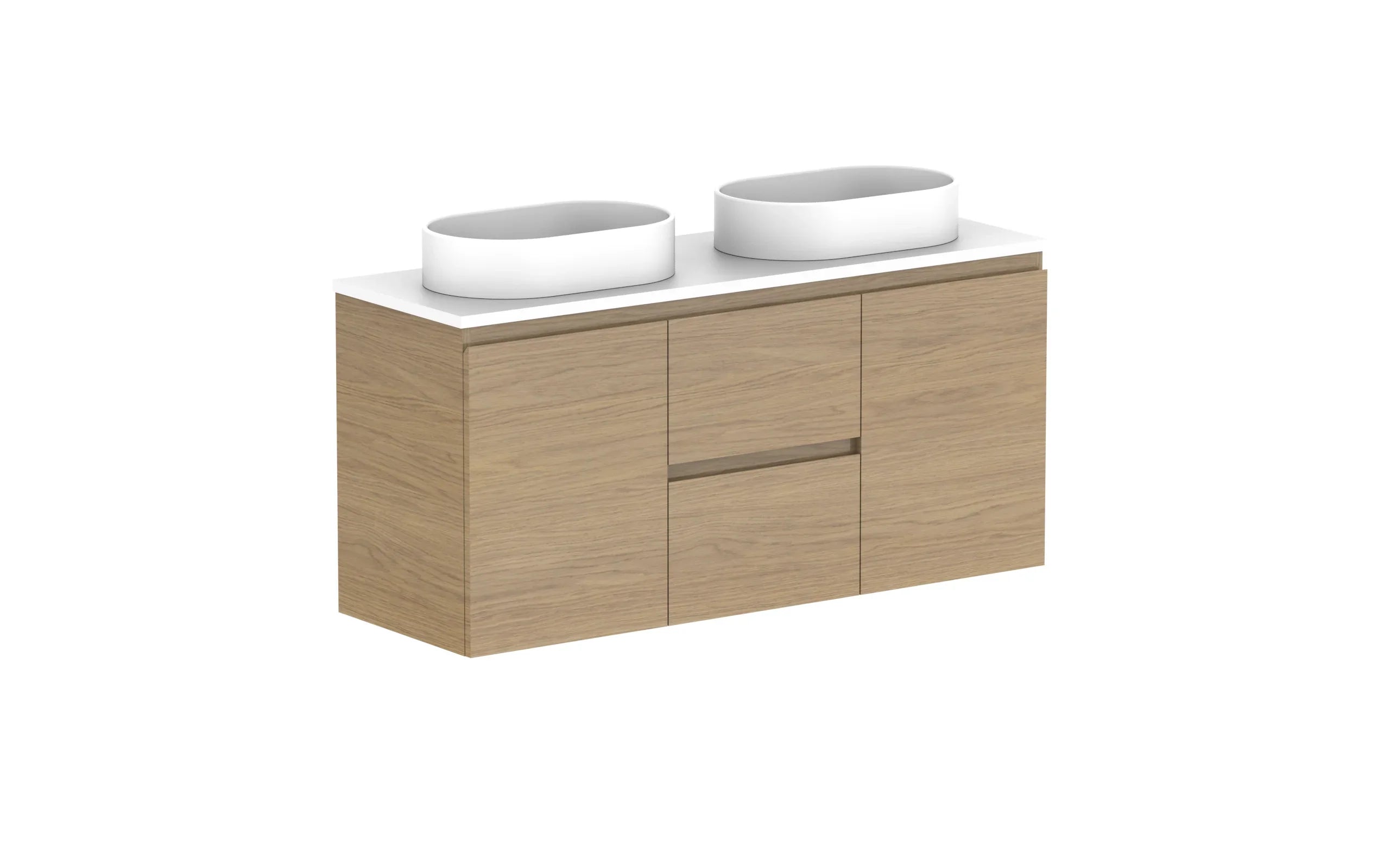ADP Glacier Ensuite Door and Drawer Twin Wall Hung Vanity - 1200mm / Benchtop / Double Bowl